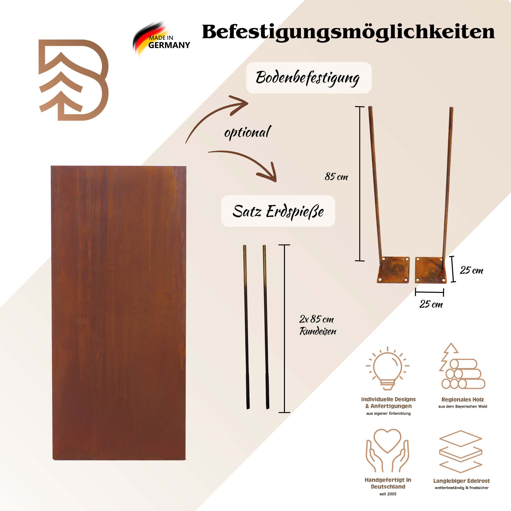 BADEKO Sichtschutzelement Sichtschutz Paravent Lenka 200x100cm aus Edelrost in Cortenstahloptik – Bild 3 von 3