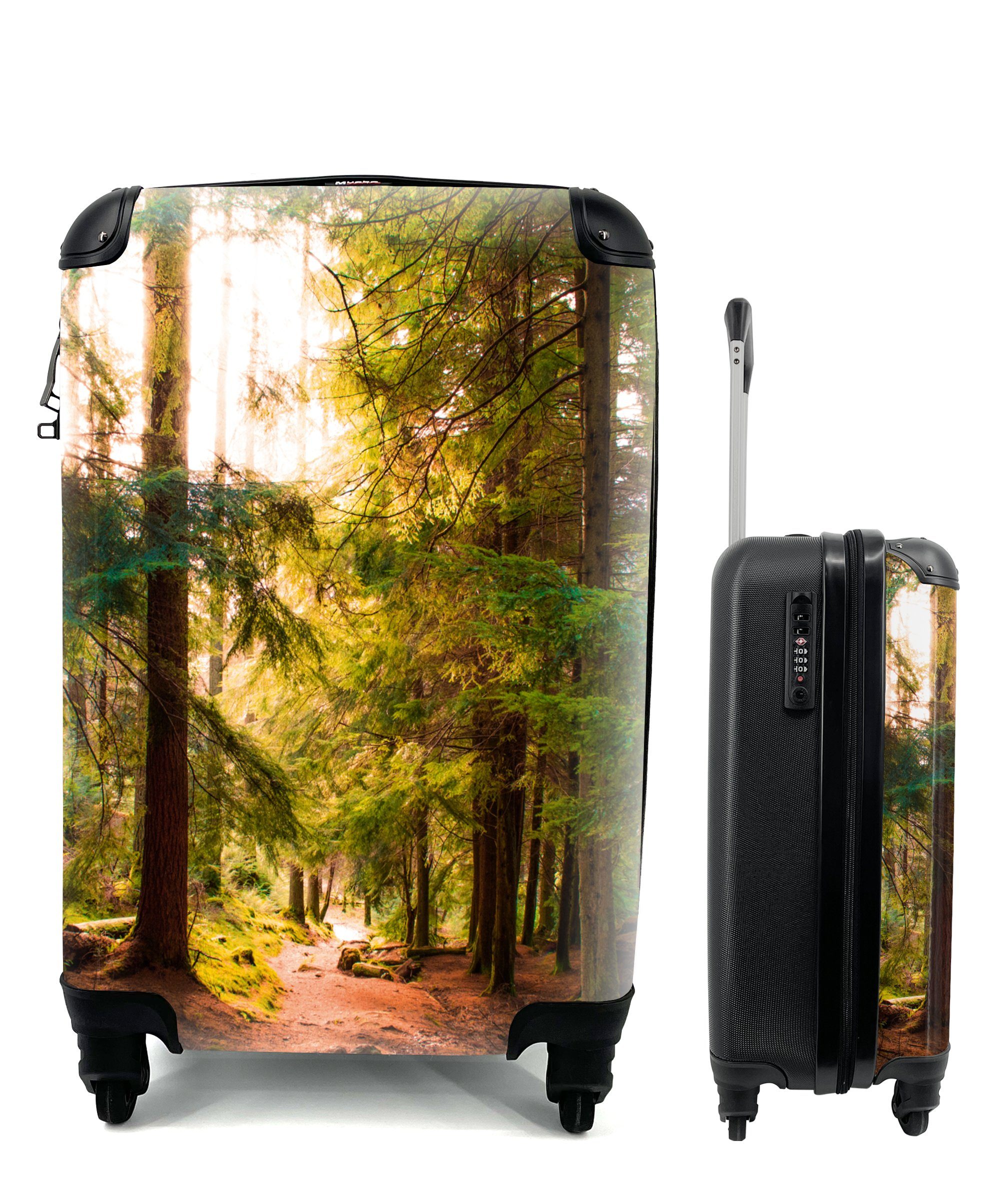 Natur, Trolley, Weg Rollen, - Handgepäck Reisekoffer - 4 MuchoWow Reisetasche Ferien, Handgepäckkoffer rollen, Grün Wald - mit - Bäume - für Sonne