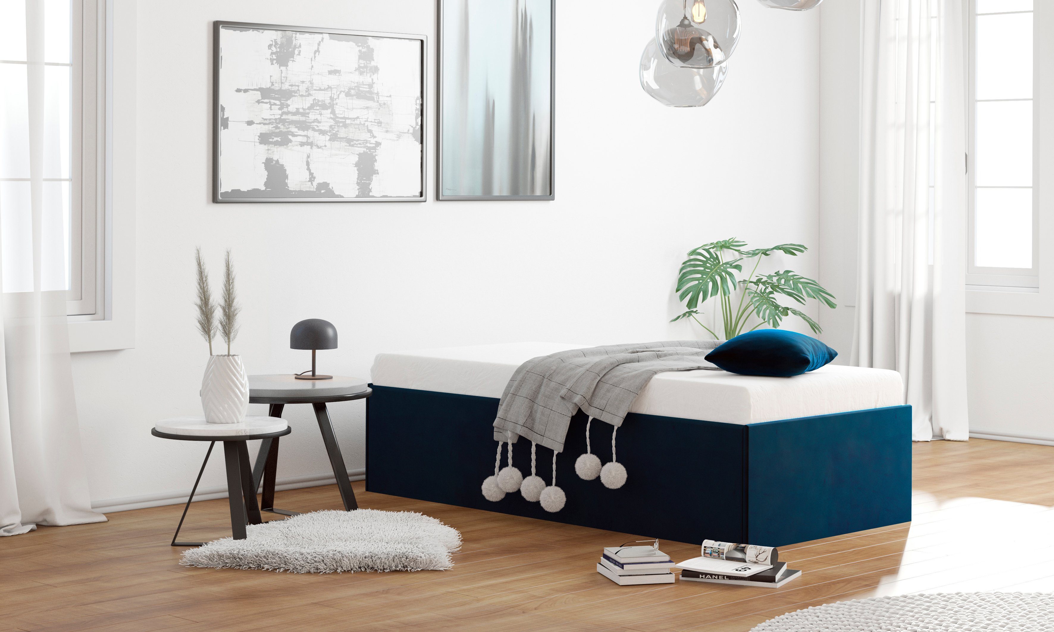 Schlafkomfort königsblau in Westfalia und Bettkasten Amrum, Kopfteil, mit Polsterbett erhältlich ohne Samtvelours ohne