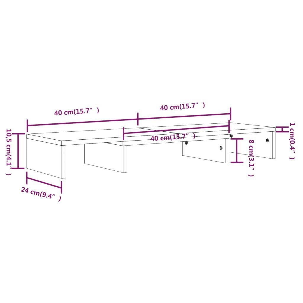 Monitorständer 80x24x10,5 Kiefer furnicato Massivholz Grau cm TV-Schrank