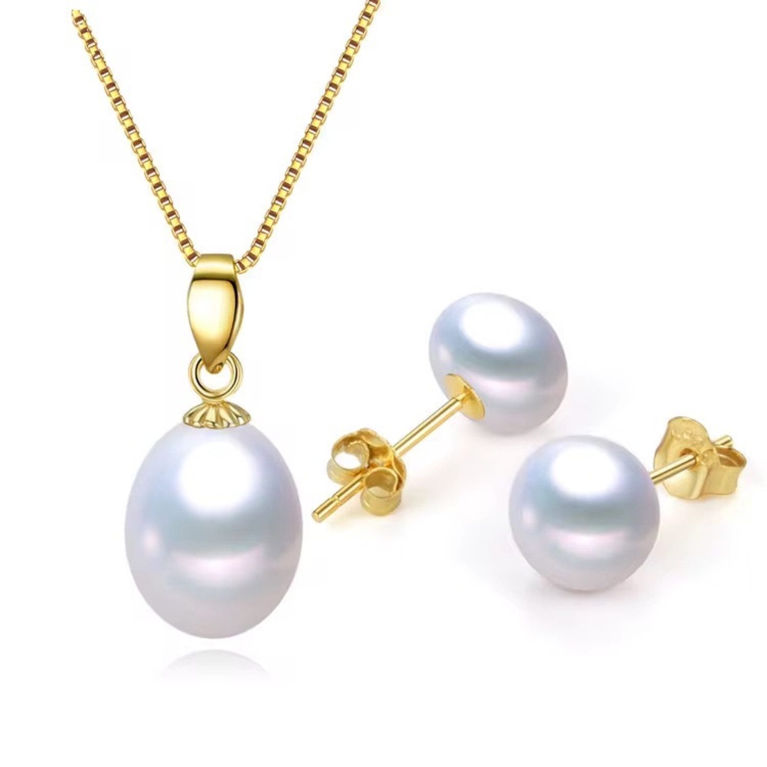 Perlenketten-Set Elegantes Perlen Set Perlenhalskette + Ohrringe 925 Sterling Silber