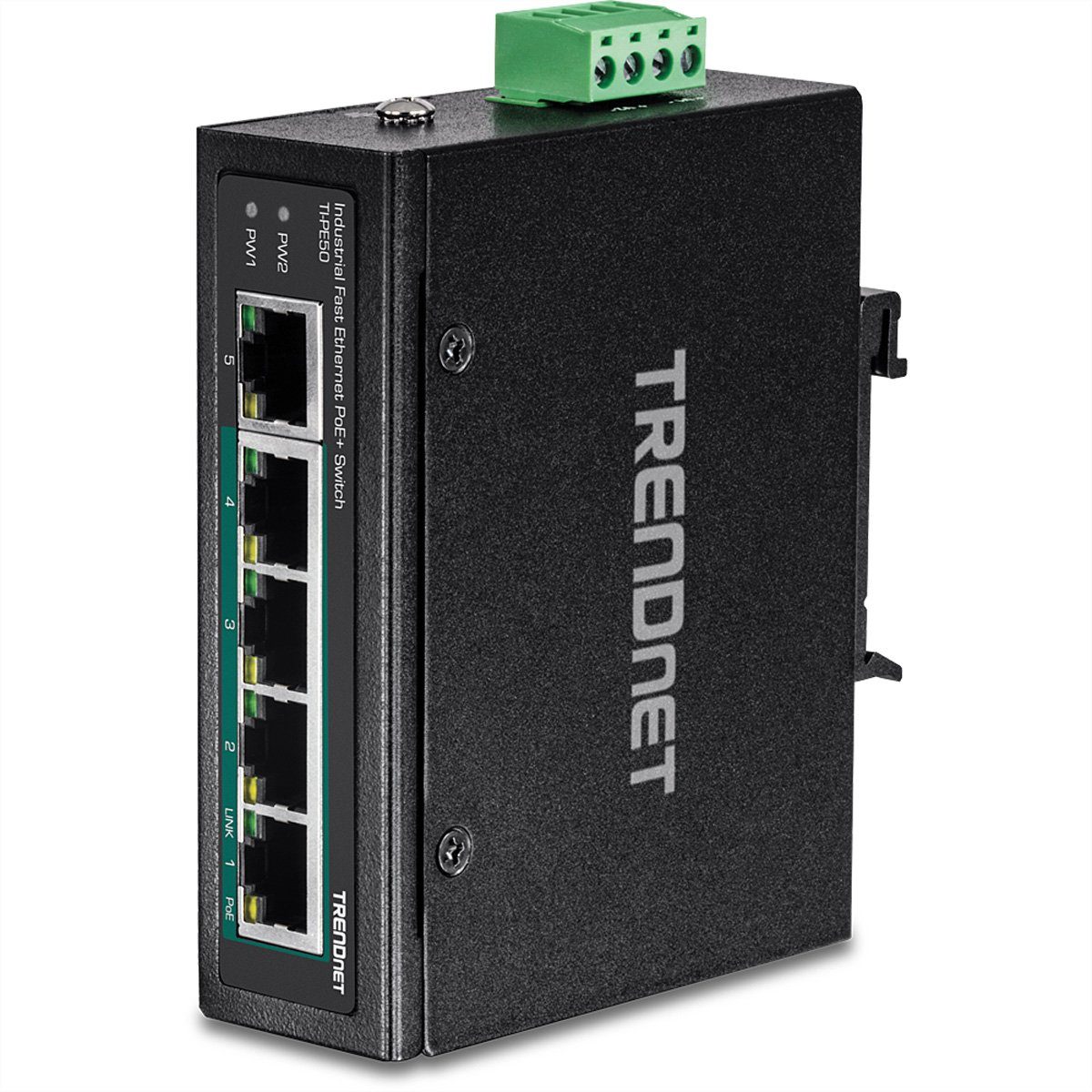 Trendnet TI-PE50 DIN-Rail Switch 5-Port Industrial Fast Ethernet PoE+ Netzwerk-Switch