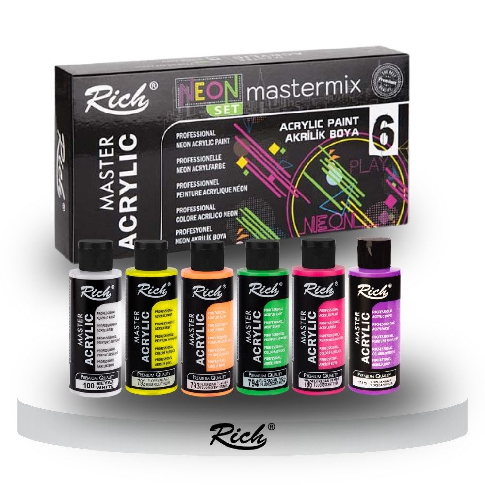 RICH Acrylfarbe RICH MASTERMIX Neon Acrylfarben-Set 6 Farben - 60 ml