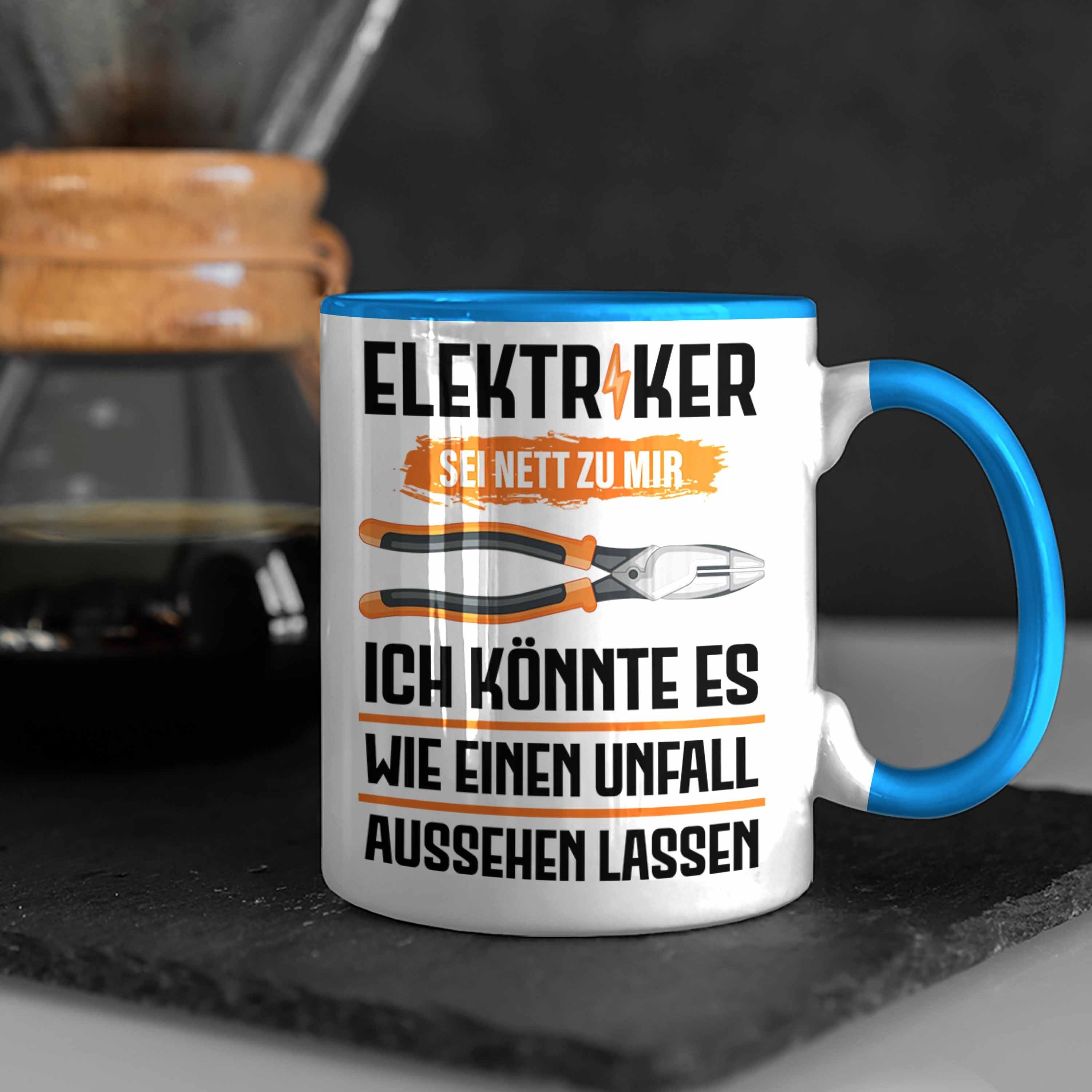 Gadget Tasse Kaffeebecher Elektriker Blau Spruch Trendation Geschenke Tasse - Trendation Männer Lustig Geschenk