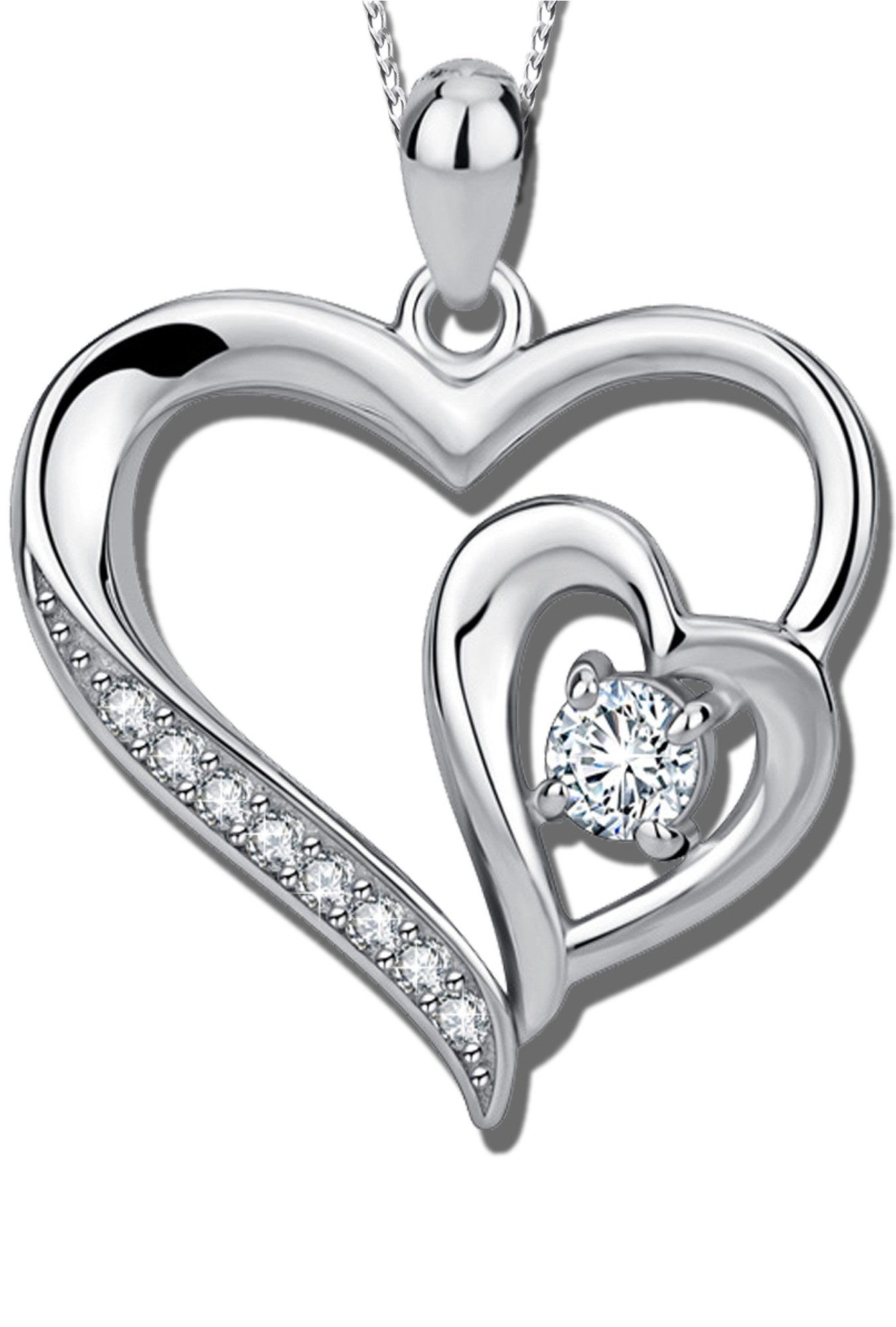 Herzkette 925 Sterling Silber Kette mit Herz Anhänger Liebe Silberkette