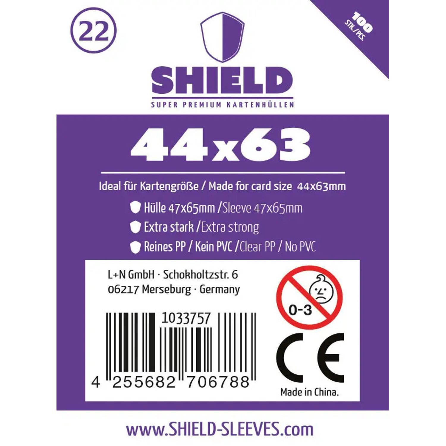 SHIELD Spiel Shield 22 - 100 Super Premium Kartenhüllen für Kartengröße 44x63 mm