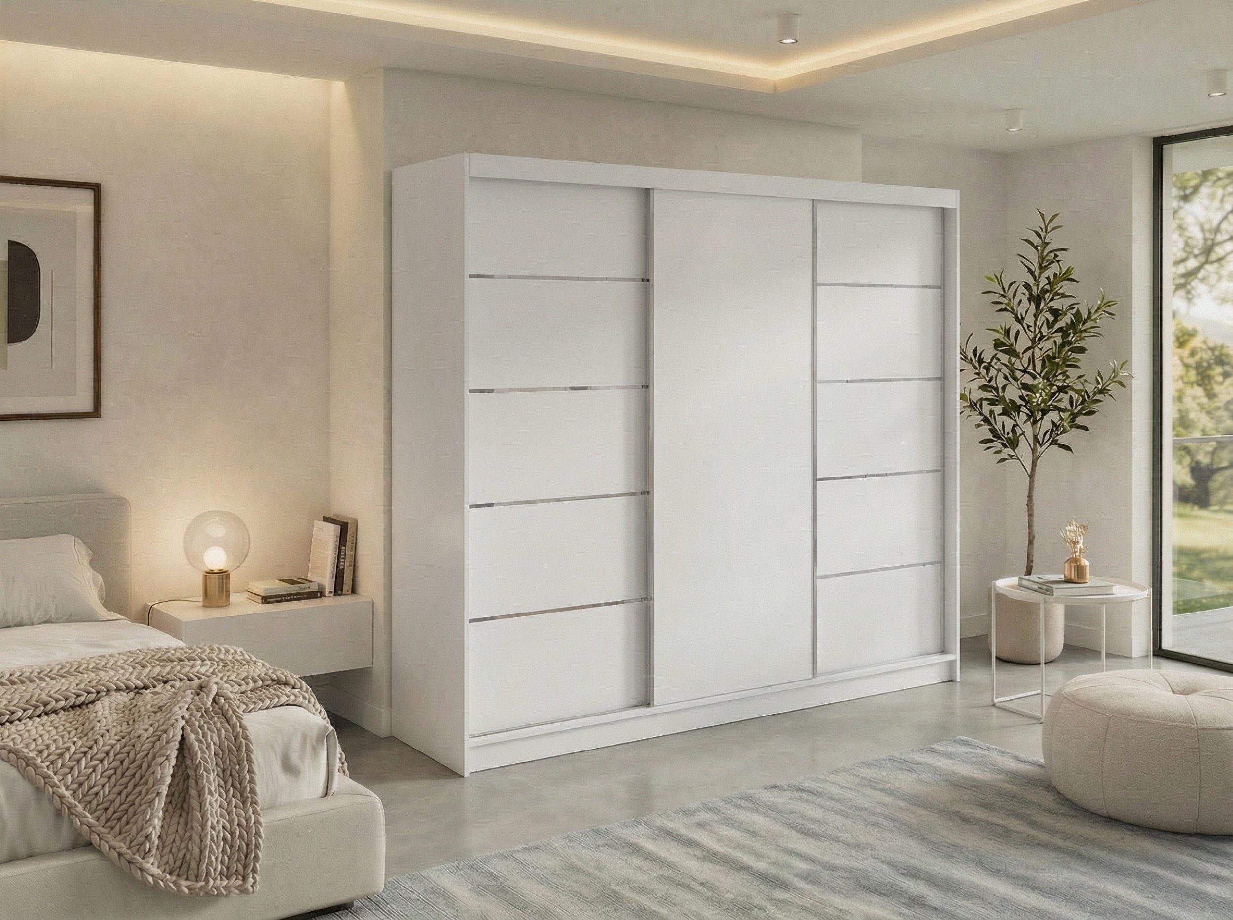 MKS MÖBEL Schiebetürenschrank MACEDONIA 240 (Set, Wäscheschrank, mit Einlegeböden) Schwebetürenschrank 240 cm, Platzsparend, optional Schubladen