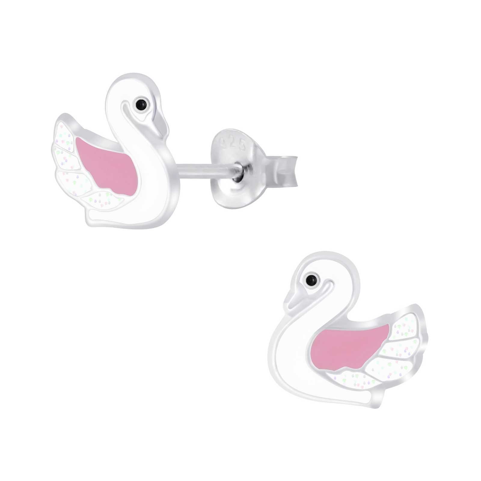 schmuck23 Paar Ohrstecker Kinder Ohrringe Schwan 925 Silber, Kinderschmuck Mädchen Geschenk echte Silberohrringe