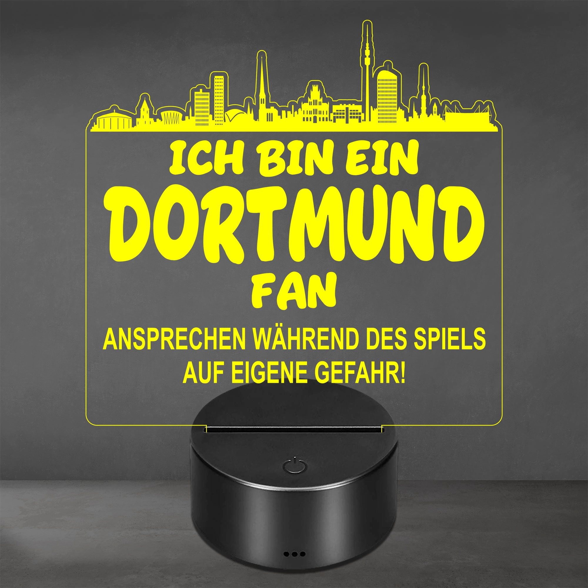 Lieblingsmensch LED Nachtlicht Fußball - Ich bin ein Dortmund Fan - Ansprechen auf eigene Gefahr, LED fest integriert, Farbwechsel oder feste Farbe mit Fernbedienung & Touch, Man Cave Stimmungslicht – 19x23cm