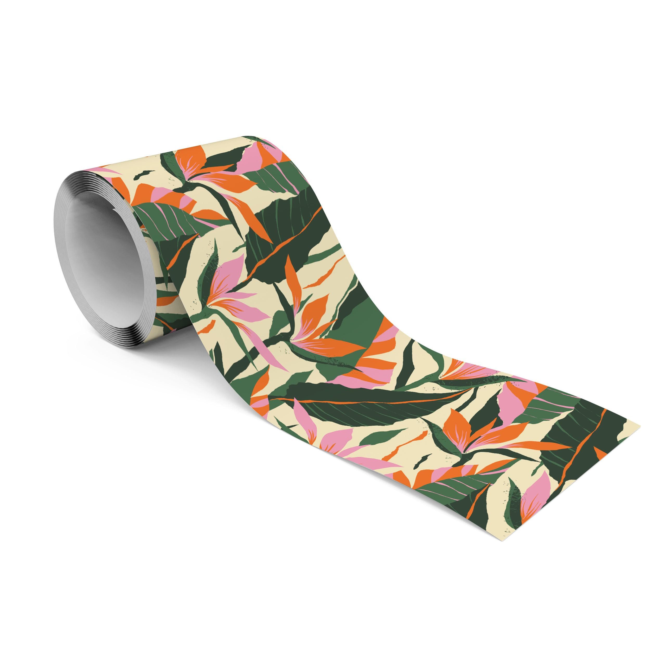 Muralo Bordüre Wandbordüre selbstklebend Blumen – Tapetenbordüre Wohnzimmer, floral, Tropische Blumen – Muster 11, 10 x 300 cm, abriebfest, abwischbar