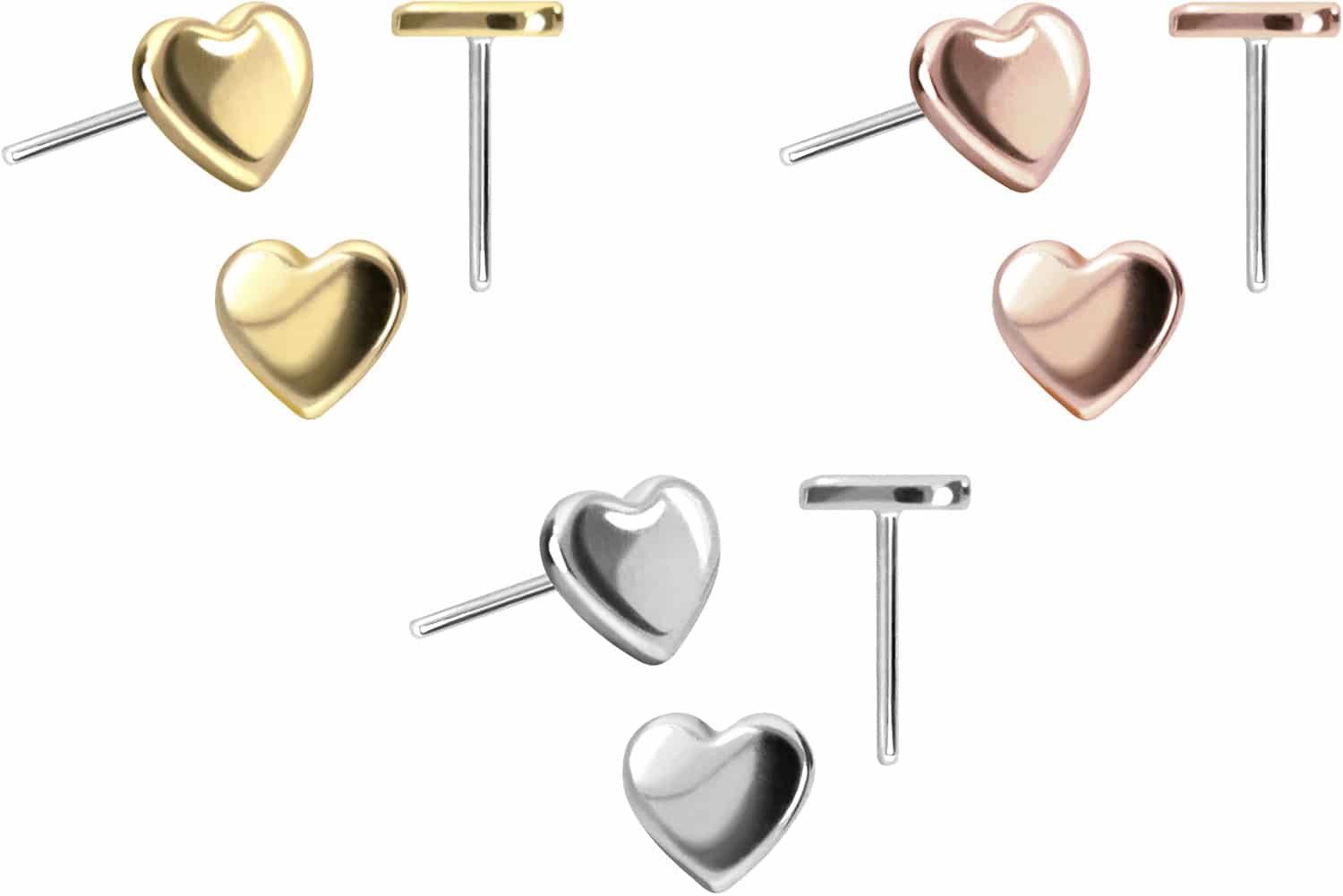 PIERCINGLINE Piercing-Set 14 Karat Gold Aufsatz mit Titan Push Pin HERZ (Push Pins, 1-tlg)