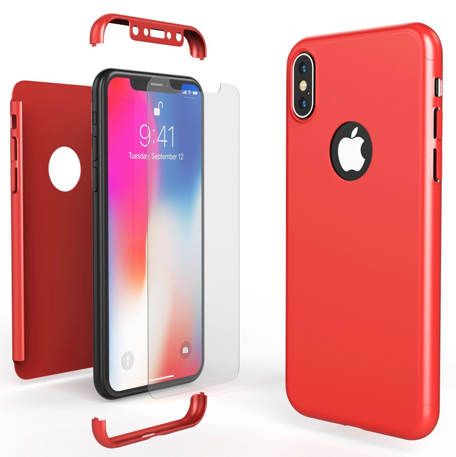 Nalia Smartphone-Hülle Apple iPhone X Apple iPhone XS 14,7 cm (5,8 Zoll), 360 Grad Hülle / Rundum Schutz Etui / Hardcase / Cover & Displayschutz