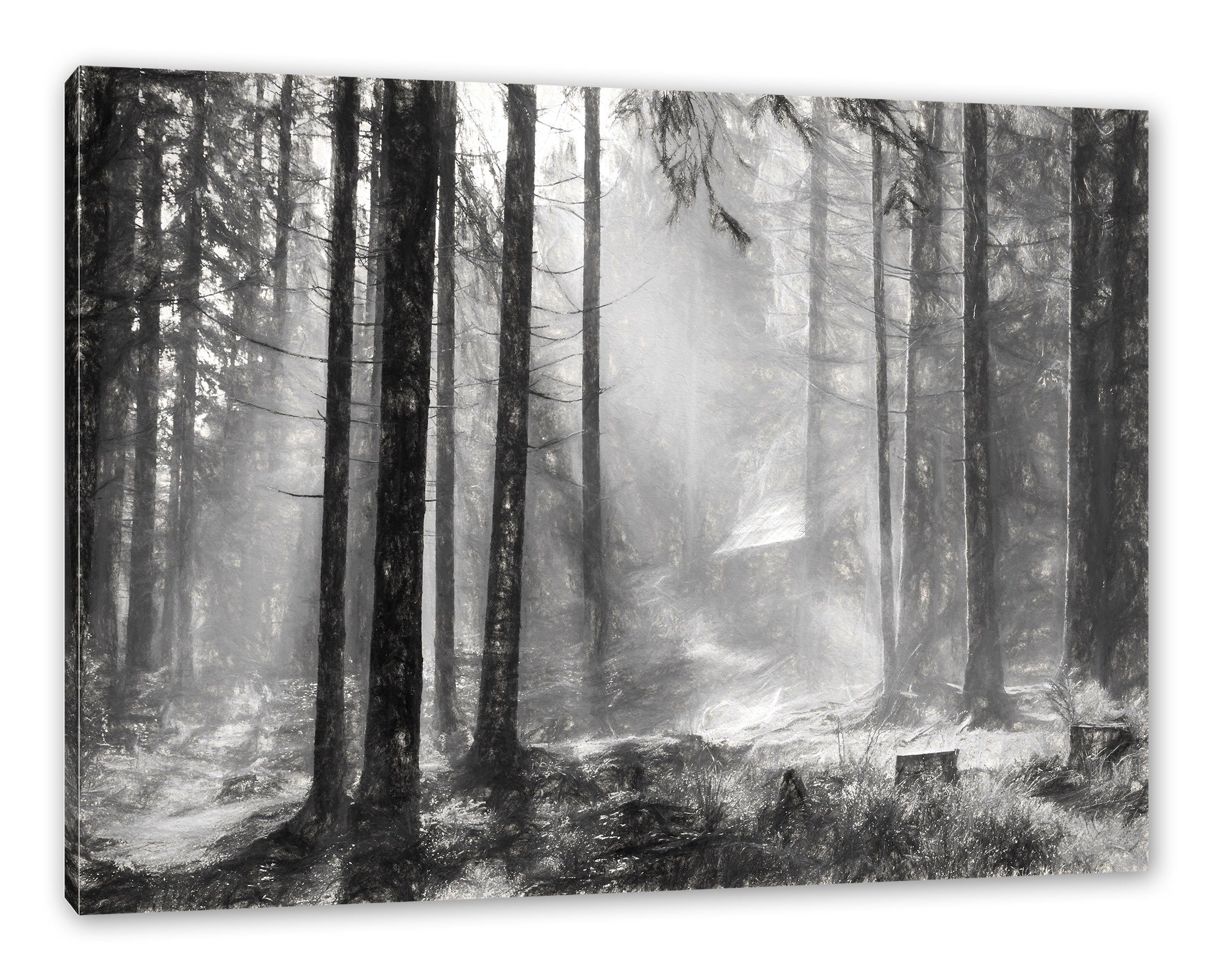 St), (1 fertig im Zackenaufhänger Wald Sonnenstrahlen Sonnenstrahlen Wald, Leinwandbild im bespannt, Pixxprint inkl. Leinwandbild