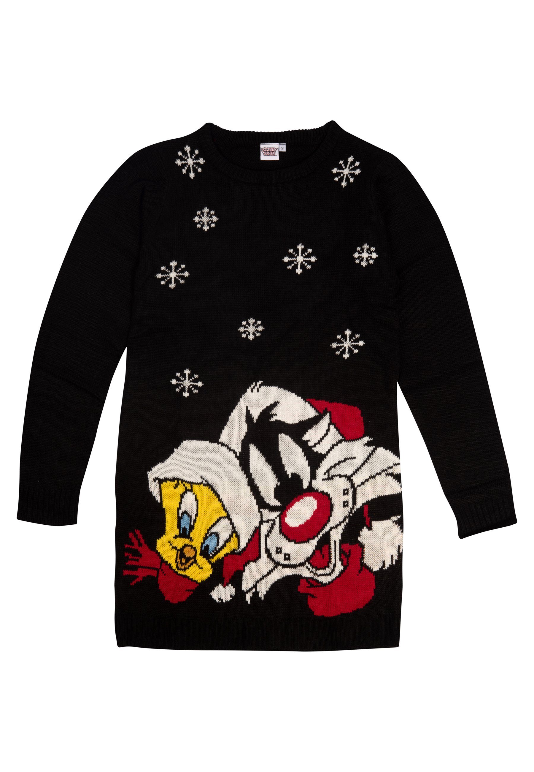 United Labels® Weihnachtspullover Looney Tunes - Sylvester und Tweety Strickkleid Schwarz – Bild 4 von 5