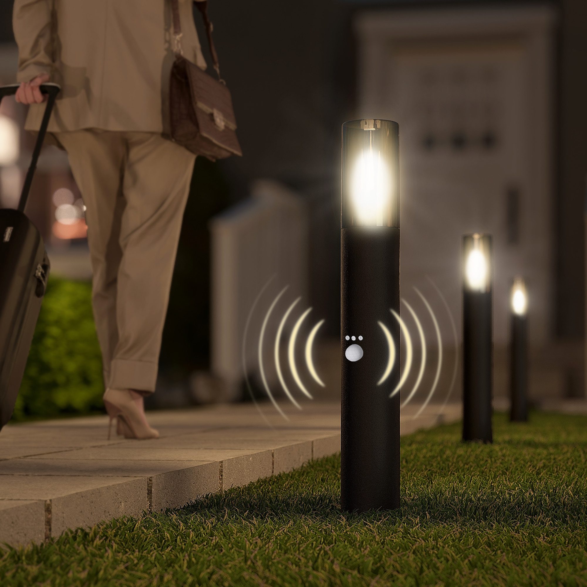 SSC-LUXon LED Gartenstrahler VARDA Pollerleuchte Bewegungsmelder & Dämmerungssensor E27 Höhe 50 cm