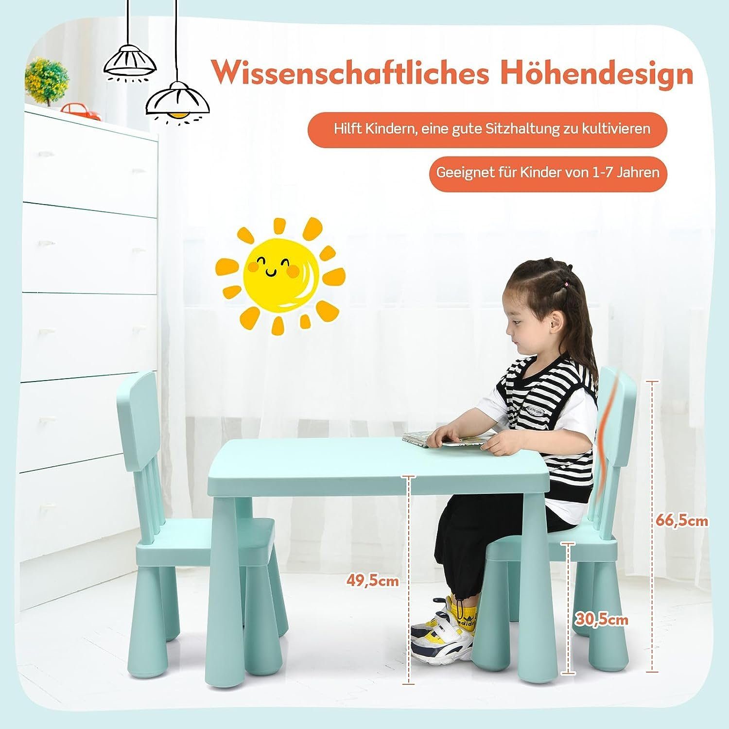 KOMFOTTEU Kindersitzgruppe Kindertisch mit 2 Stühlen, günstig online kaufen