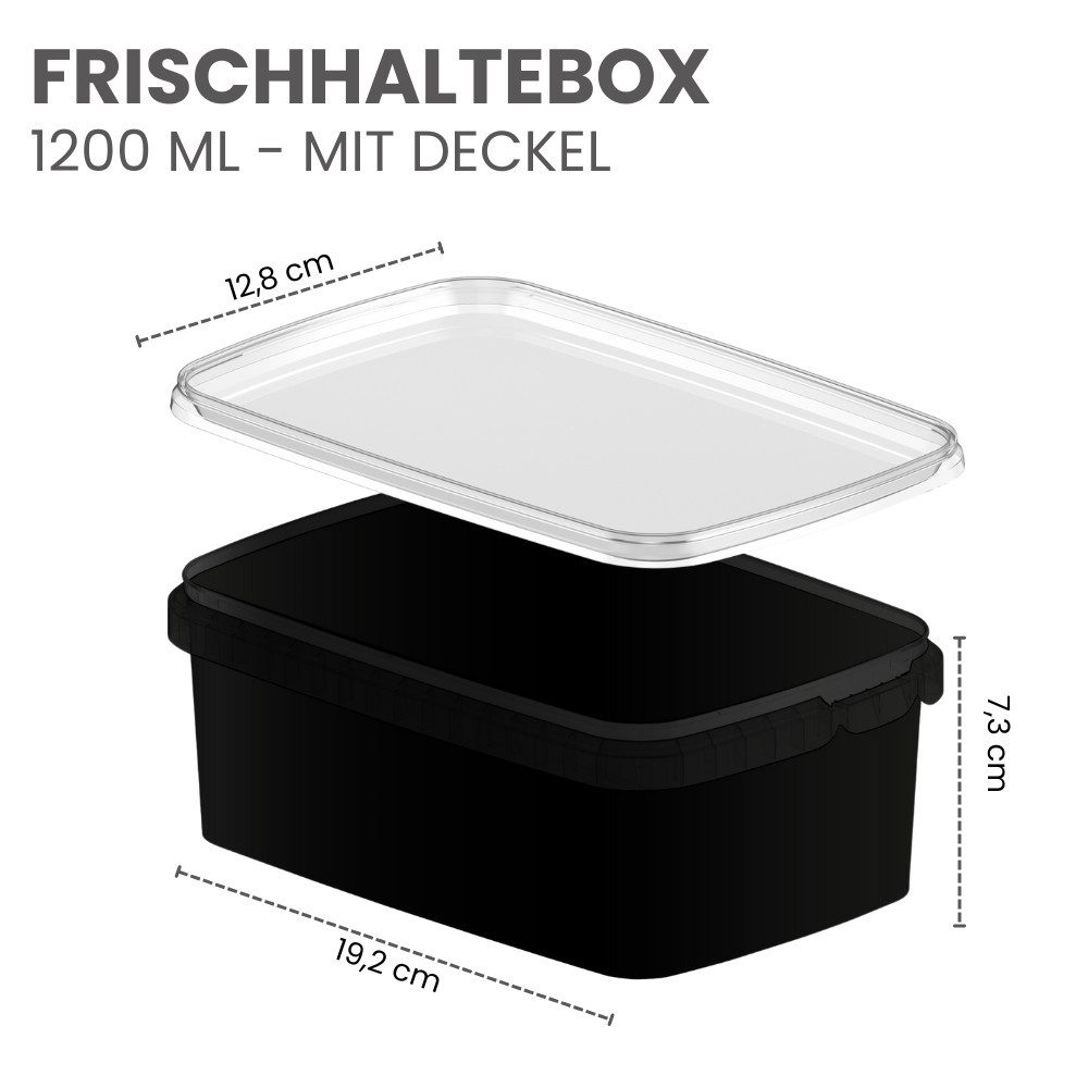 mikken Frischhaltedose 1200ml schwarz - Kunststoffbox Aufbewahrungsdose Plastikdose, (Spar-Set, 30-tlg., 10er-100er Set), Heiß- bis 100 °C und Kaltabfüllung, lu – Bild 3 von 3