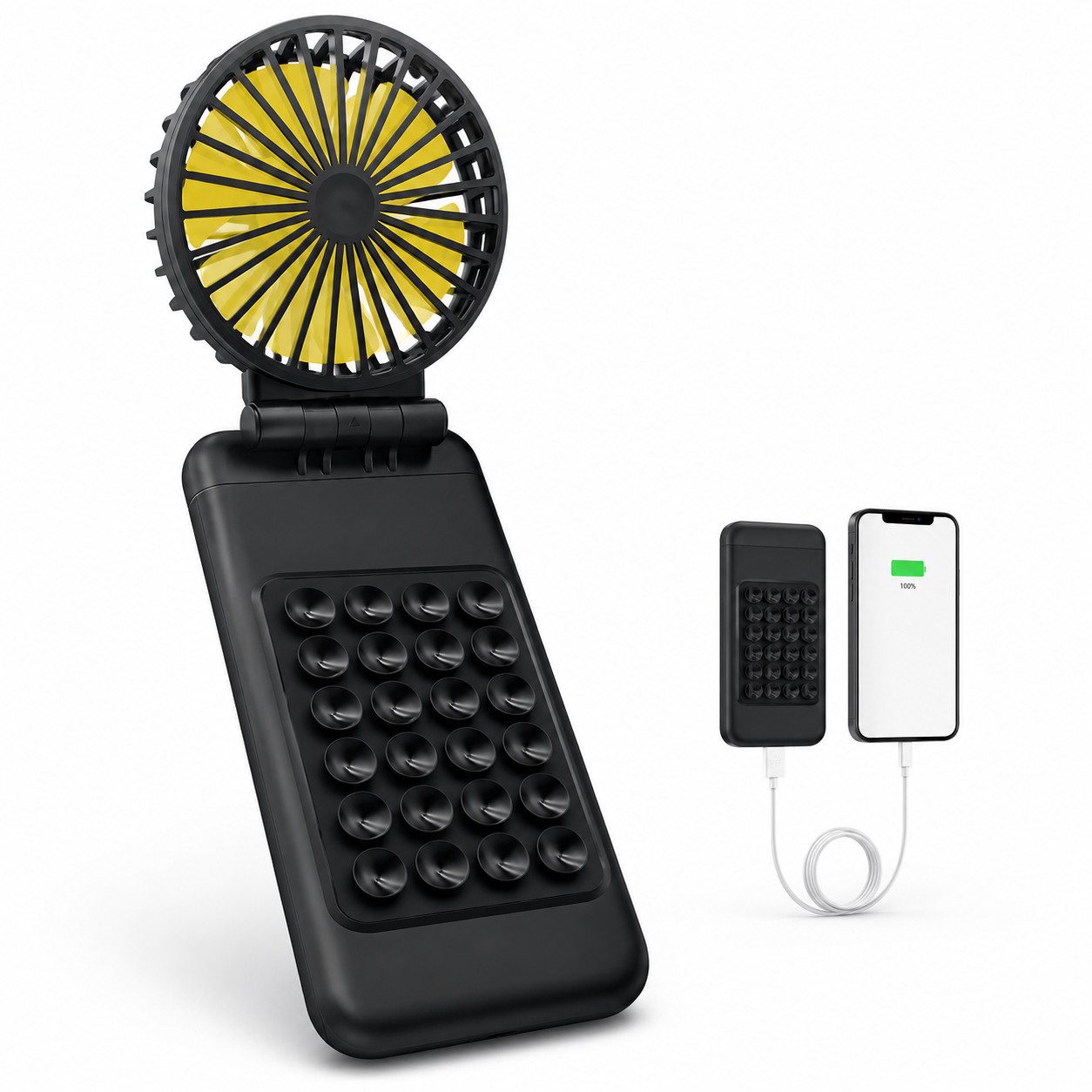Bravedge Akku-Ventilator Reise Verntilator 10.000 mAh bis 40 Stunden Laufzeit, Powerbank mit Saugnapf, 3 einstellbare Geschwindigkeiten