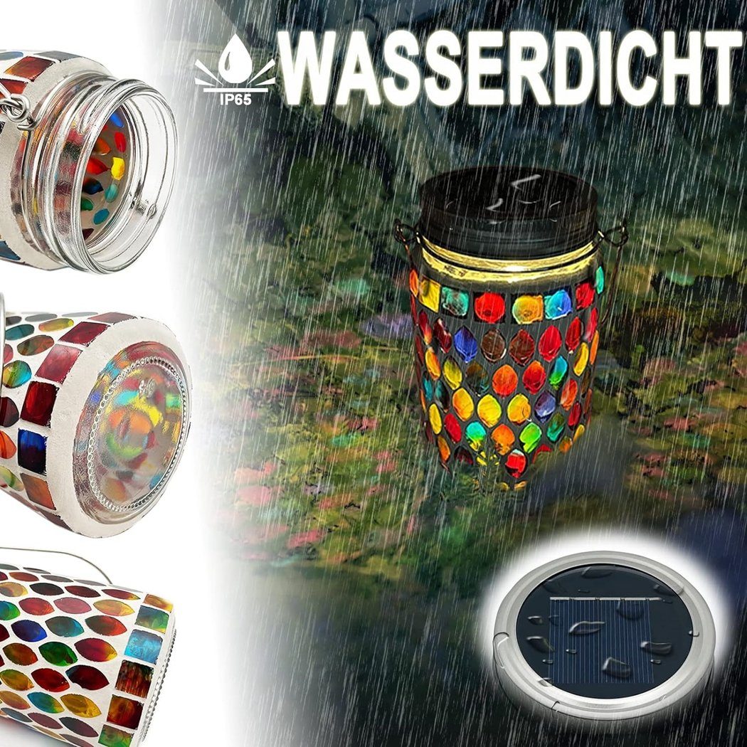 TUABUR Gartenleuchte Solar-Mosaik-Lampe, Rot Einmachglas-Lampe, Solar-Laterne-Tischlampe