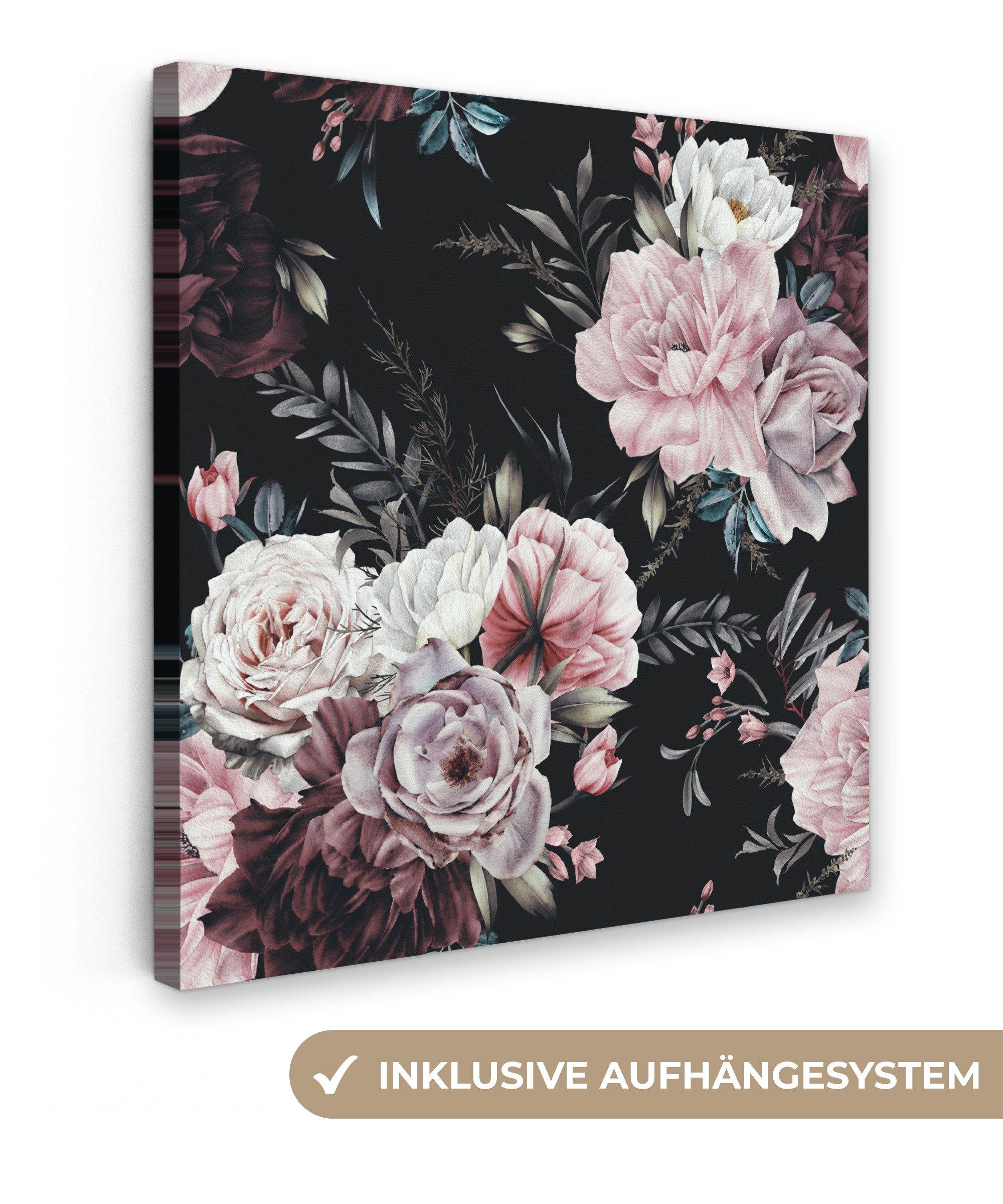 OneMillionCanvasses® Leinwandbild Vintage - Rosen - Romantisch - Blumen, Fotodruck (1 St), Wandbild, Deko Schlafzimmer Wohnzimmer Flur 20x20 cm