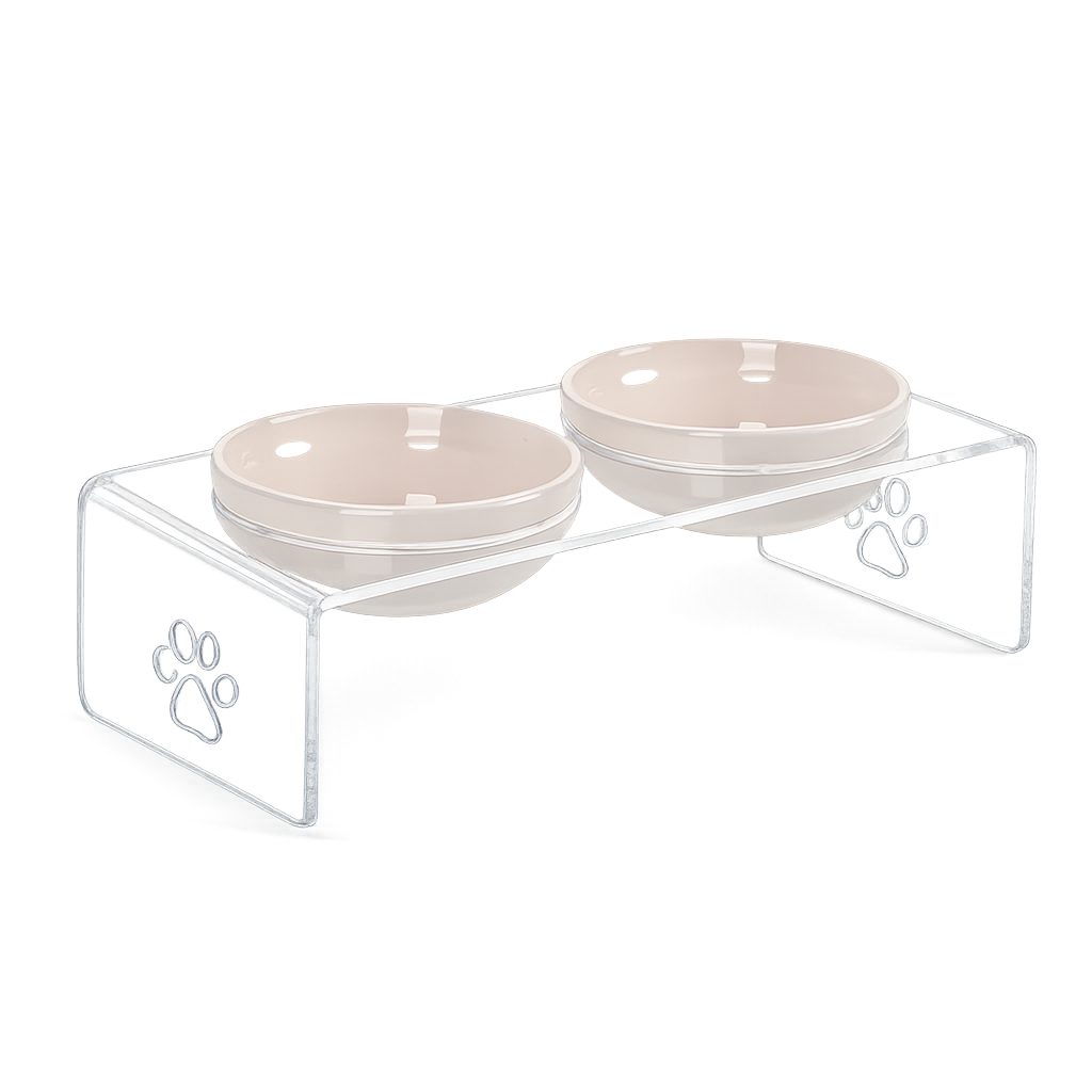 Boncuks Home Futternapf Plexi Futternapf mit Keramikschalen und Futtermatte