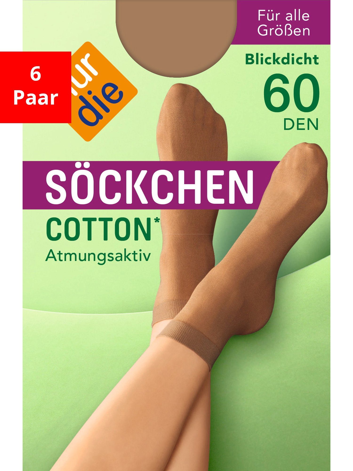 Nur Die Sneakersocken Söckchen Cotton 60 DEN (6-Paar) amber