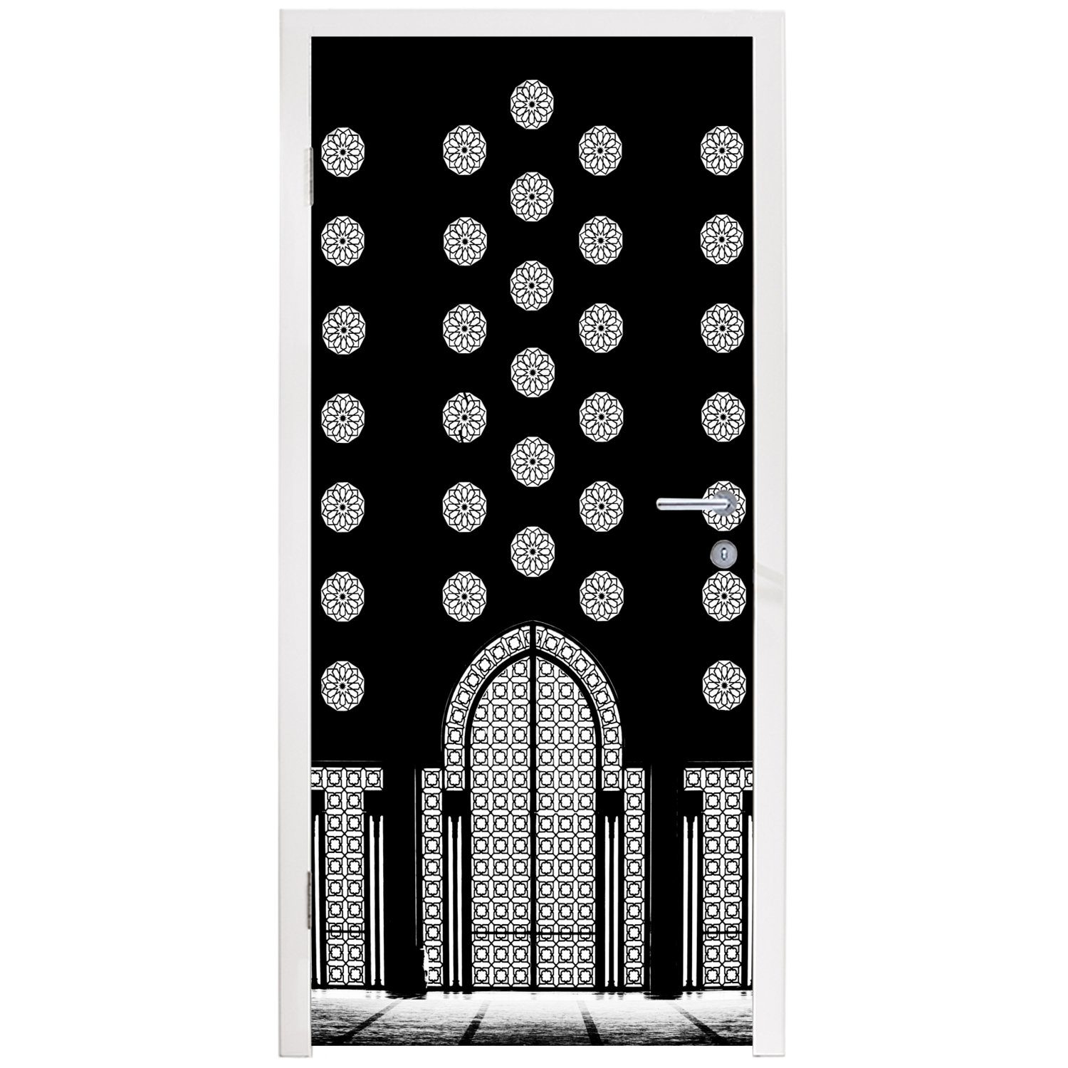 Weiß Türaufkleber, Muster, Architektur cm Türtapete Fototapete Schwarz MuchoWow - Tür, - - (1 Matt, 75x205 St), für bedruckt,