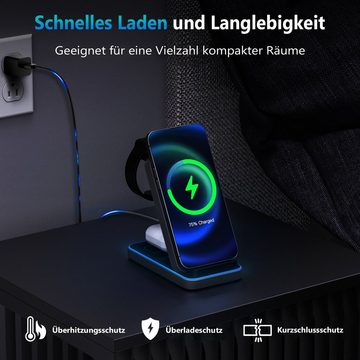 JOEAIS Kabelloses Ladestation 3 in 1 Induktive Ladegerät Wireless Charger Induktions-Ladegerät (mit USB Kabel, Ultra Handy Charging Station)