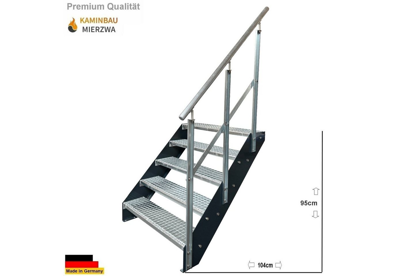 Thumbnail - Kaminbau Mierzwa Außentreppe Premium Treppe Anthrazit mit und ohne Geländer, für Geschosshöhen bis 95.00 cm, Stufen Gitt...