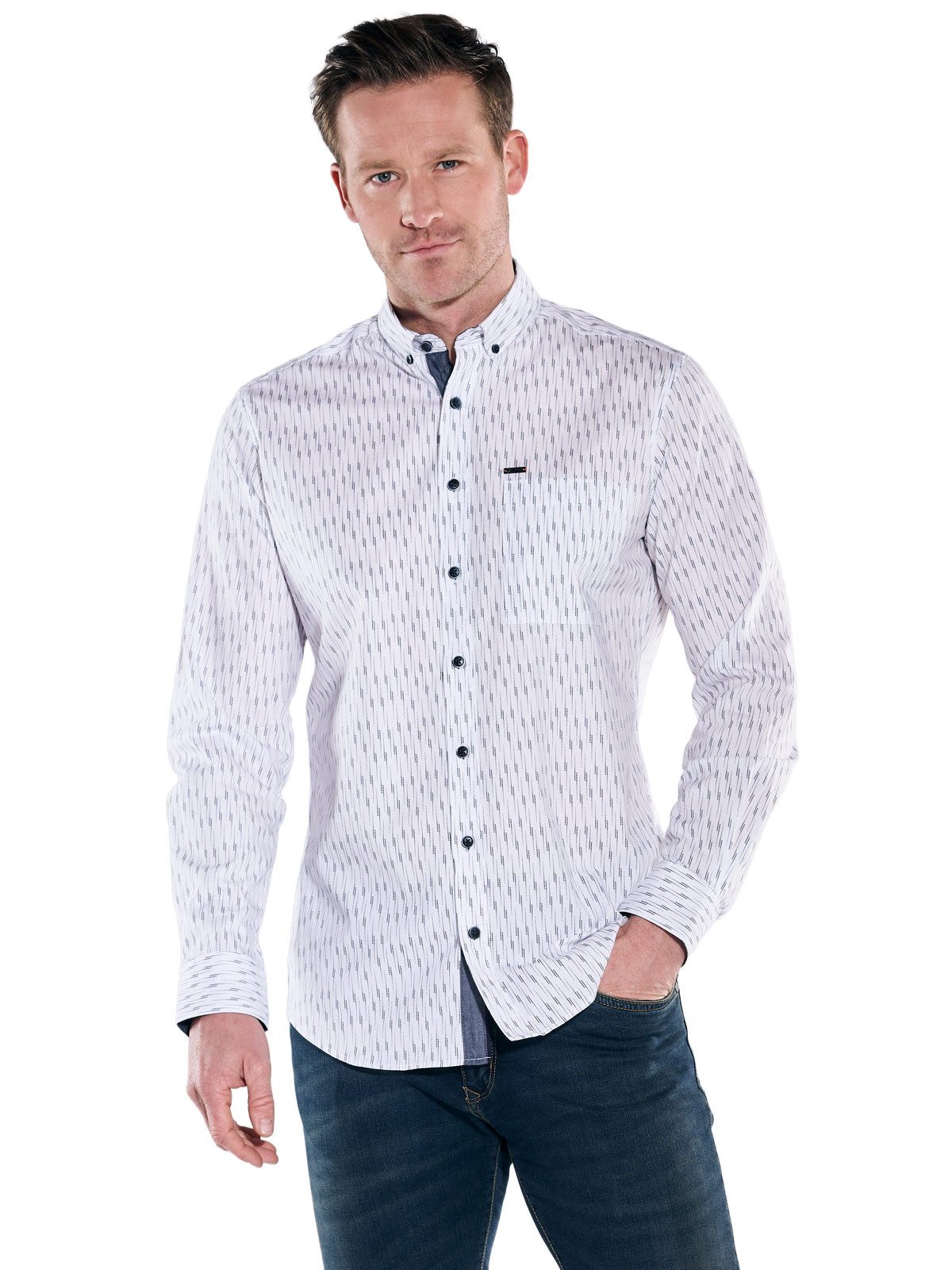 Engbers Langarmhemd Herren Hemd gemustert, Reinweiss