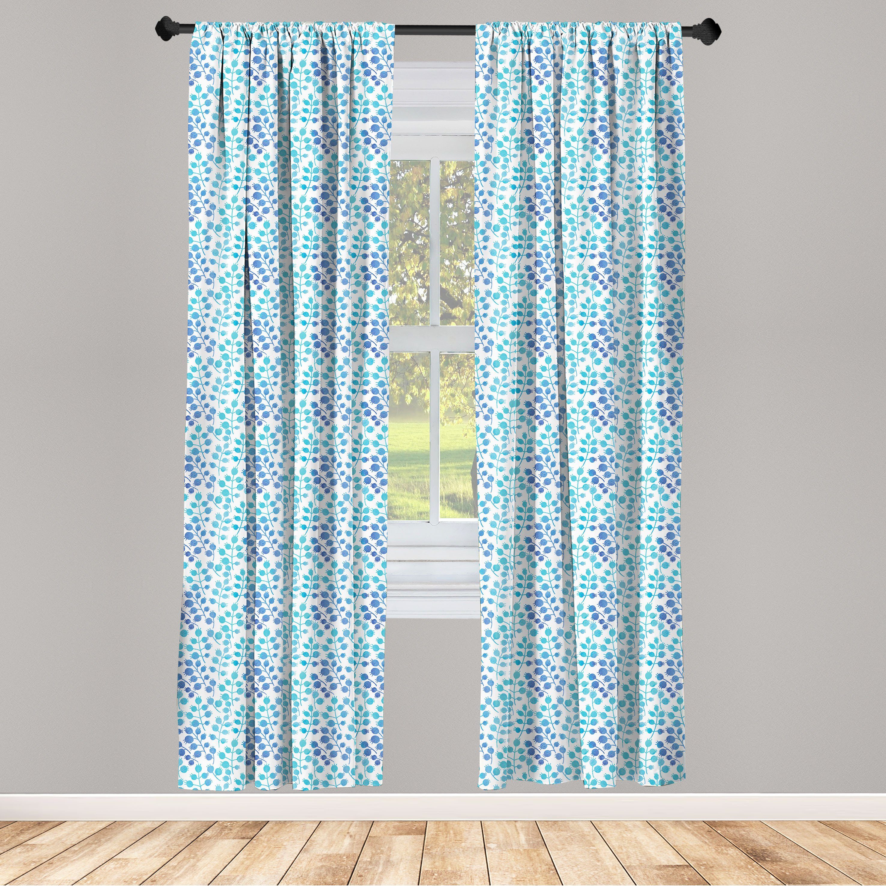 Gardine Vorhang für Wohnzimmer Schlafzimmer Dekor, Abakuhaus, Microfaser, Blume Knospen Zweige Blaue Töne