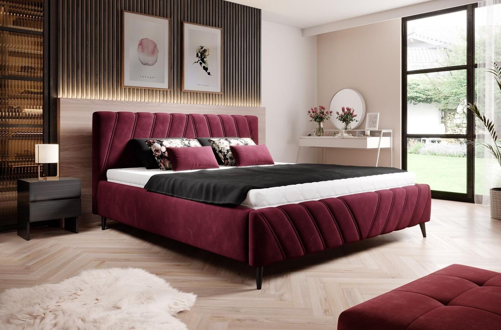 JVmoebel Bett, Luxus Bett Design Textil Betten Polster Hotel 180x200cm