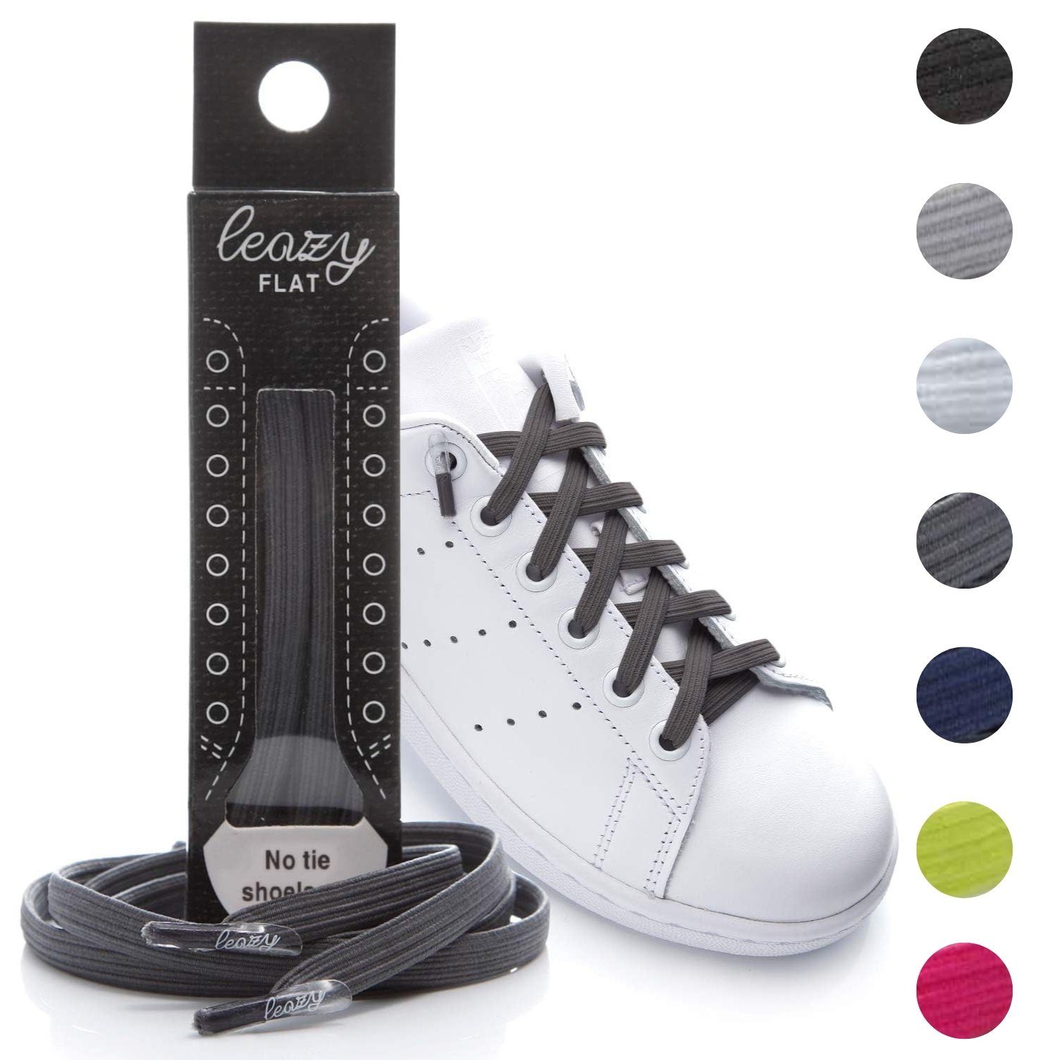 leazy Schnürsenkel ohne Binden Flache Elastische Schuhbänder zum Einhaken, Dunkelgraue Gummischnürsenkel für Kinder und Erwachsene