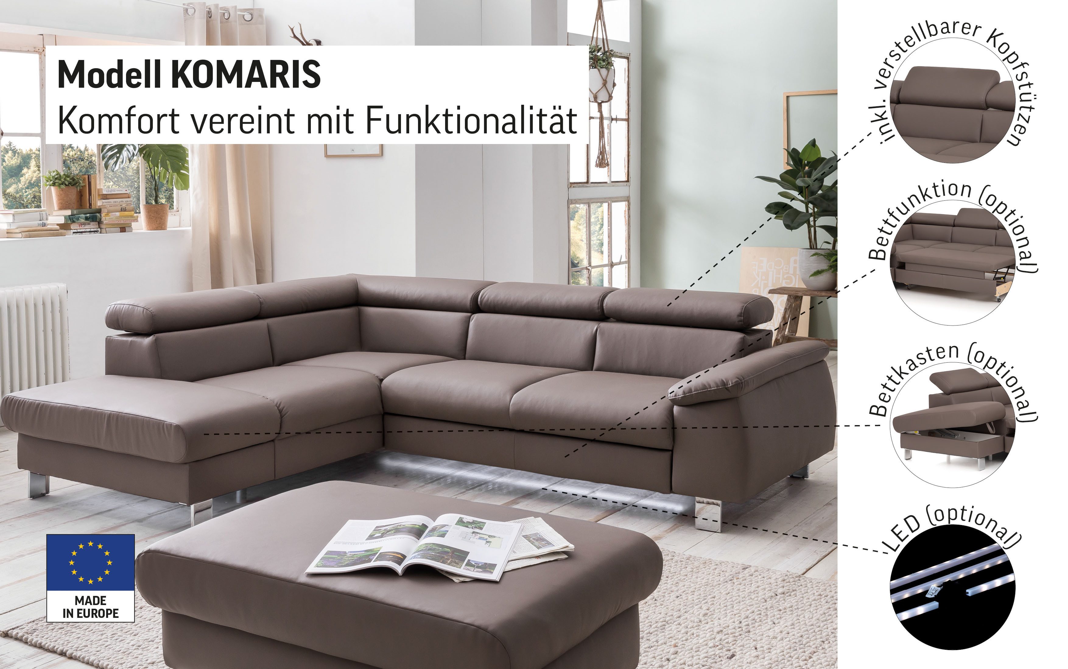 COTTA Ecksofa Komaris L-Form mit Kopfteilverstellung, günstig online kaufen