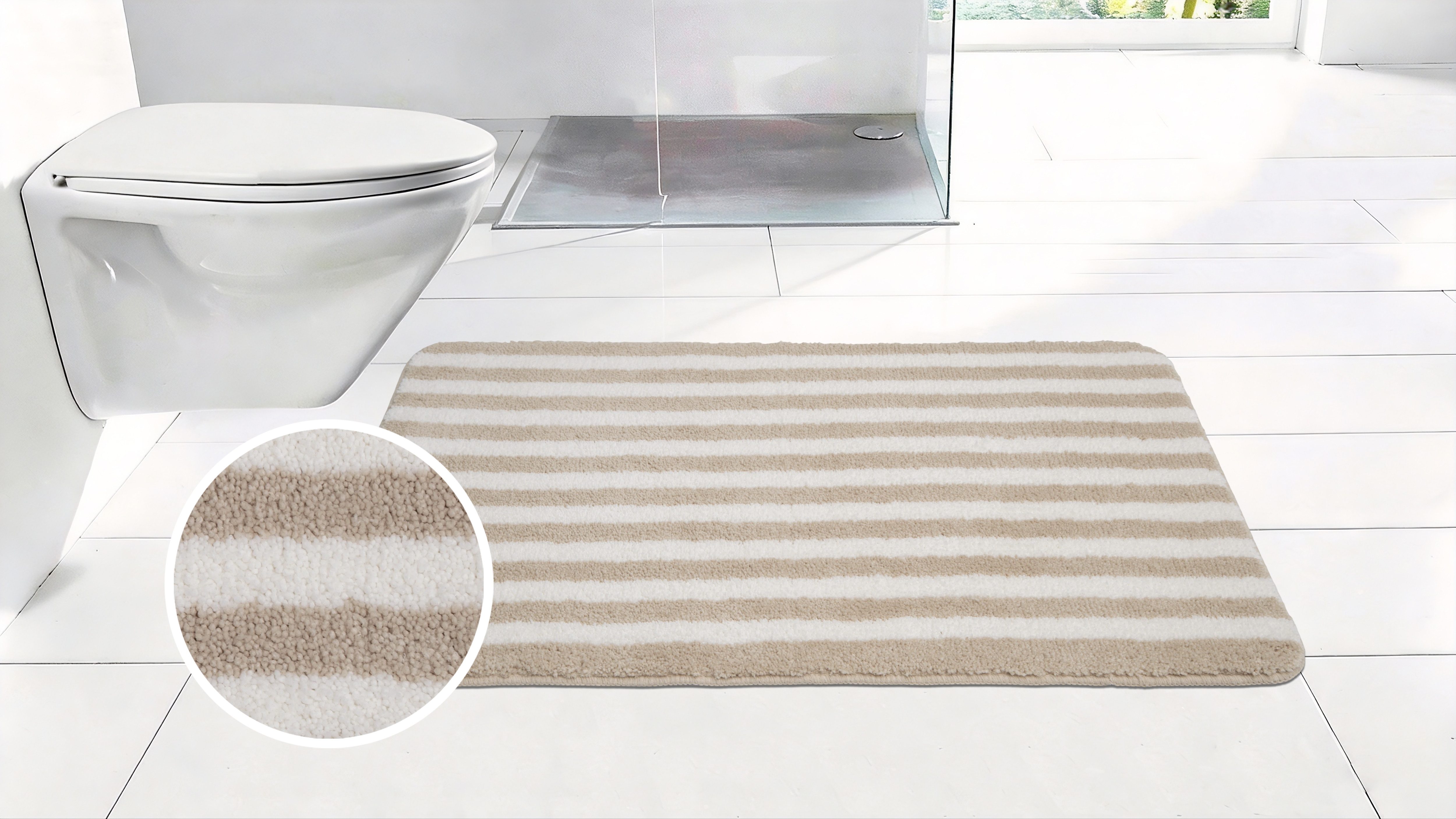 OTTO home Badematte Streifen, Jannika, Badvorleger, Badezimmer Teppich, Höhe 12 mm, rutschhemmend beschichtet, schnell trocknend, fußbodenheizungsgeeignet, Polyester, rechteckig, Scandi, modern, gestreift, Badteppich, Badematten