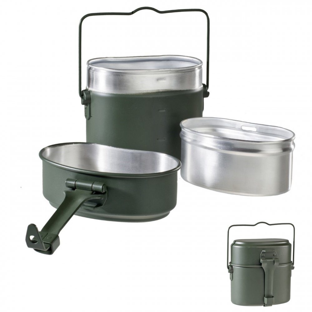 A. Blöchl Single Geschirr-Set Kochgeschirr, Bw Imit. oliv neu (3-tlg), Aluminium