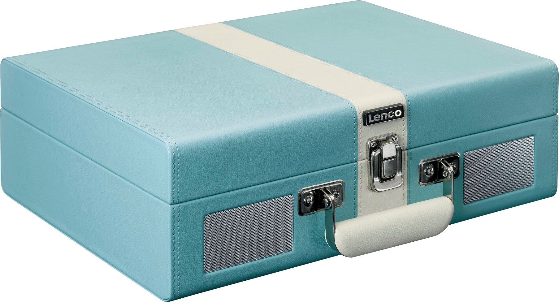 Sicherer Versand Lenco Koffer-Plattenspieler mit Blau-Weiß eingebauten und Plattenspieler (Riemenantrieb) BT Lsp