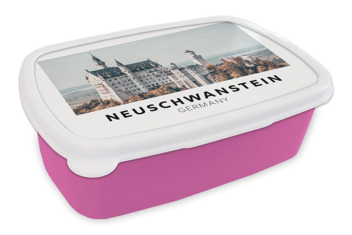 MuchoWow Lunchbox Deutschland - Schloss - Architektur, Kunststoff, (2-tlg), Brotbox für Erwachsene, Brotdose Kinder, Snackbox, Mädchen, Kunststoff rosa