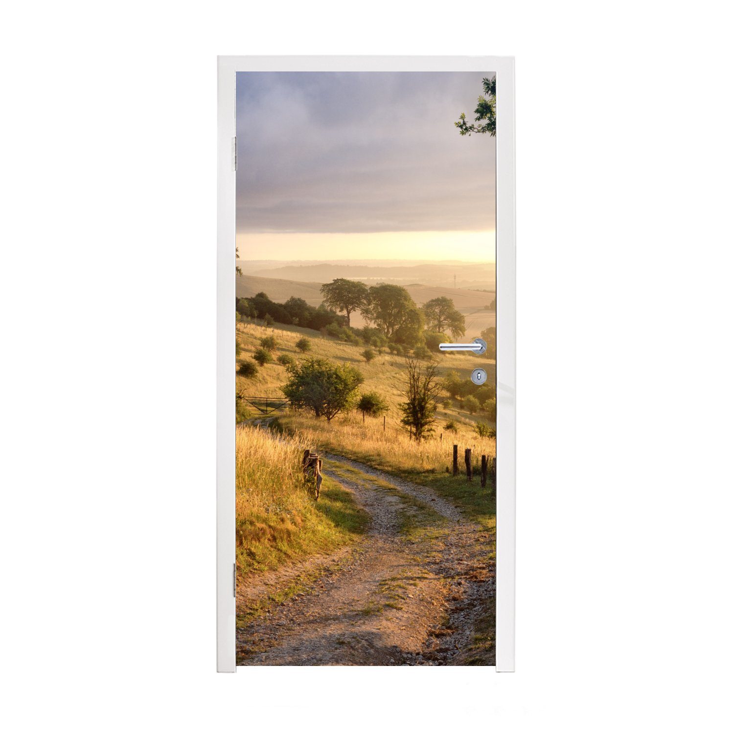MuchoWow Türtapete Ungepflasterter Weg entlang von Ackerland in England, Matt, bedruckt, (1 St), Fototapete für Tür, Türaufkleber, 75x205 cm