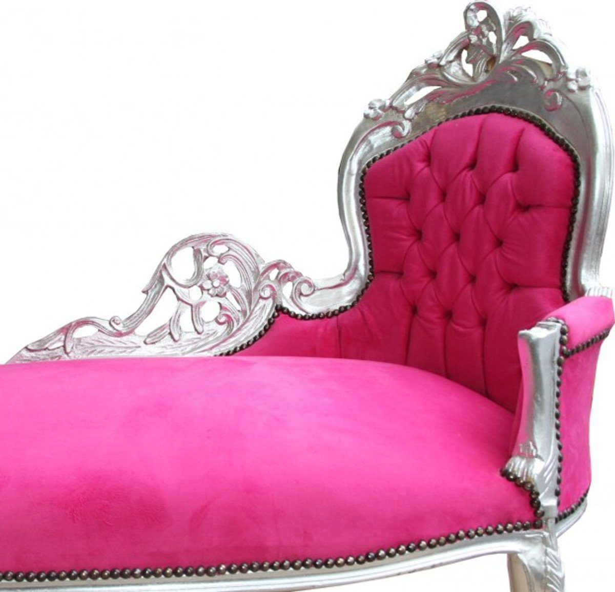 Casa Möbel Stil / Padrino Barock Chaiselongue Chaiselongue Pink Antik "King" Silber-