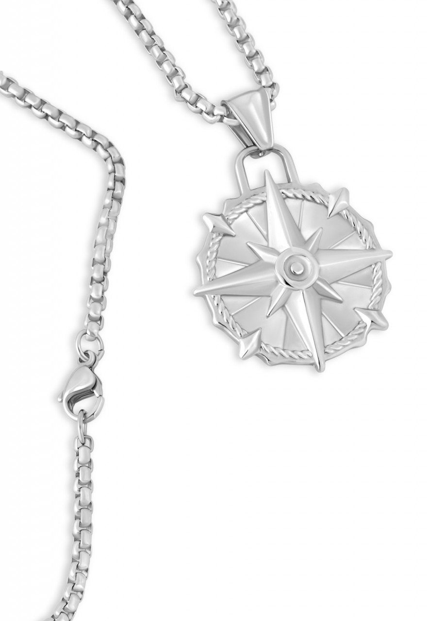 Akitsune Edelstahlkette Guidance Halskette Silber - Kompass 70 cm
