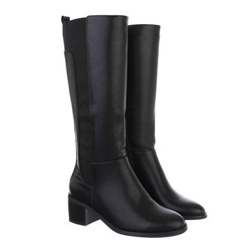 Ital-Design Damen Elegant Stiefel Blockabsatz Klassische Stiefel in Schwarz