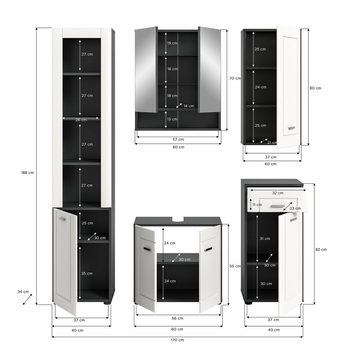 Newroom Badezimmer-Set Basin, Badezimmer-Set grau Melamin weiß matt MDF TZ Modern Badkombination...