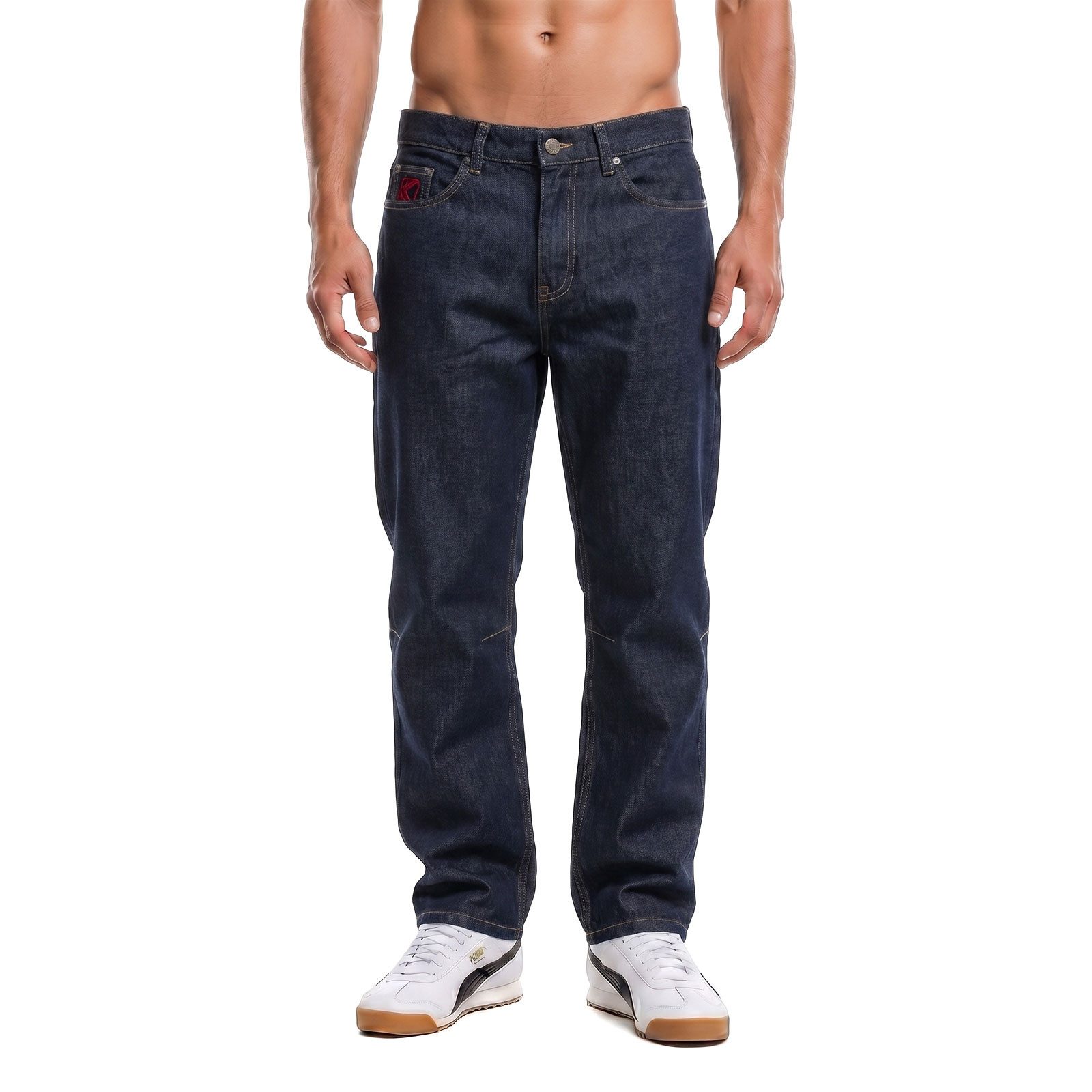 Karl Kani Relax-fit-Jeans Jeans Karl Kani Rinsed Relaxed Baggy (1-tlg) Kontrastnähte auf den Gesäßtaschen