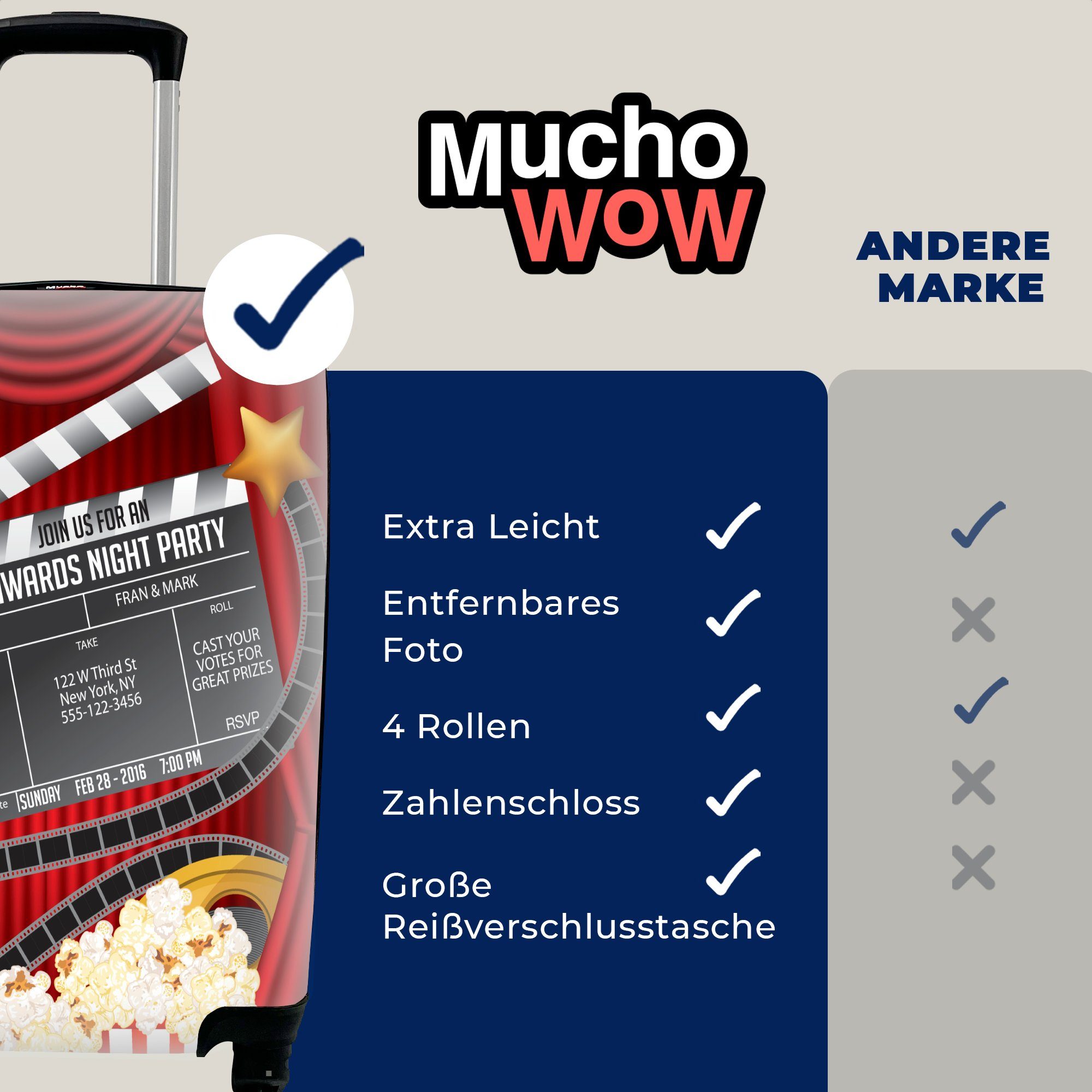 MuchoWow Handgepäckkoffer rollen, Trolley, mit Eine Rollen, 4 für einer Illustration Reisekoffer Ferien, zu Einladung Reisetasche Preisverleihung einer Handgepäck in