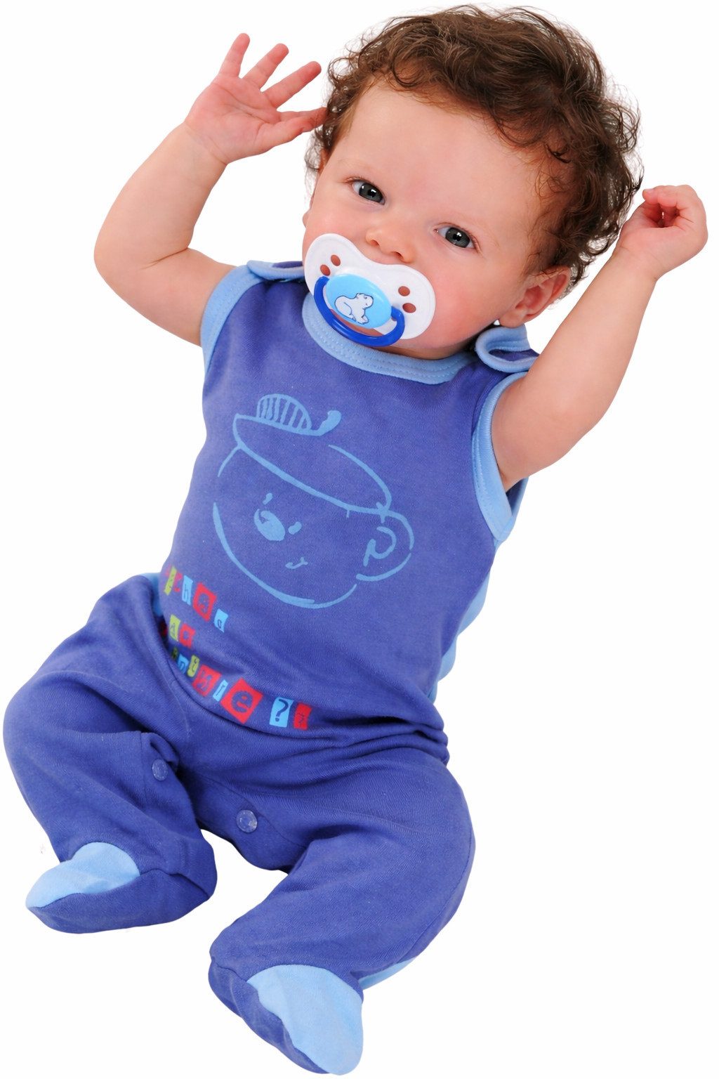 Strampler Baby Stramplerhose Einteiler in Blau mit Bär