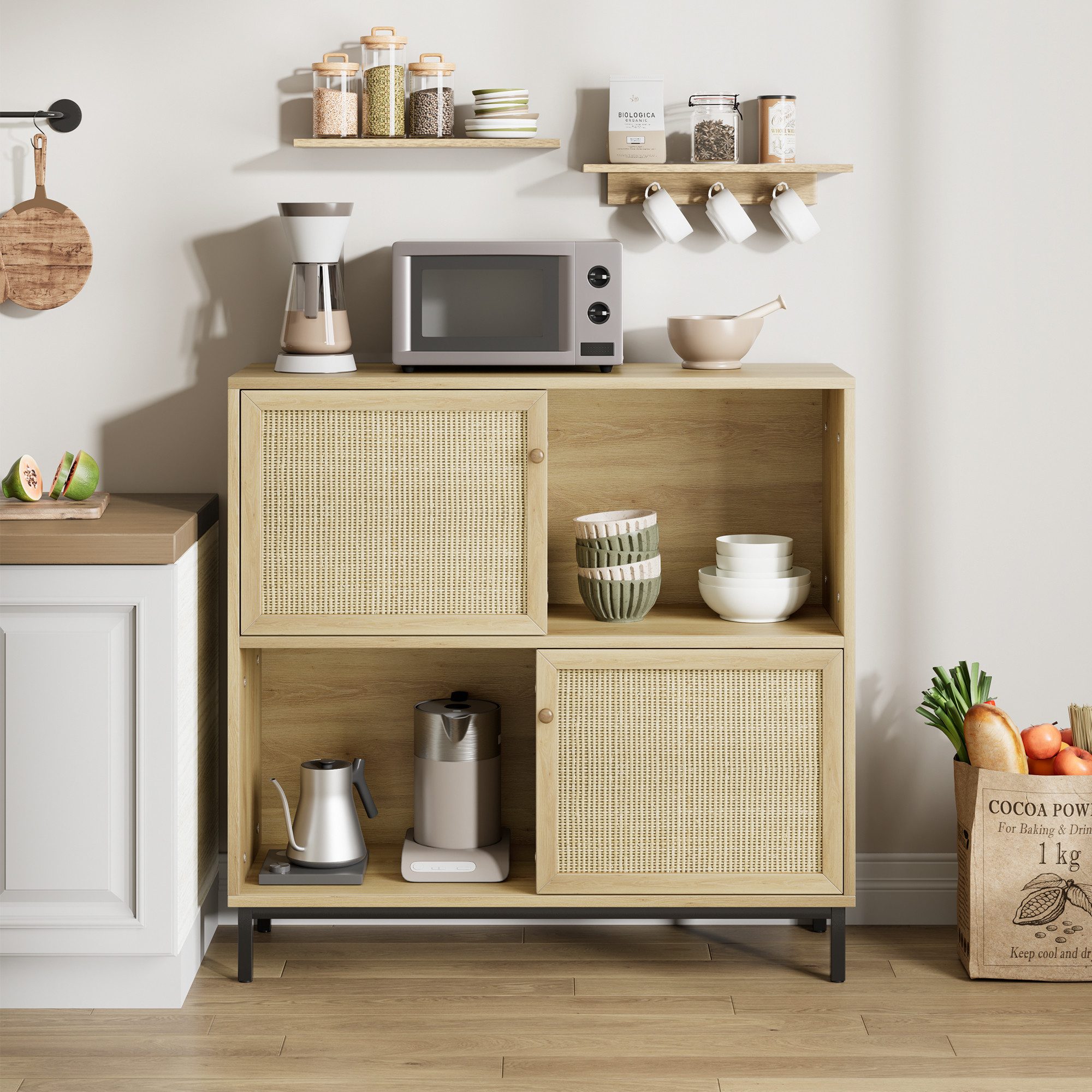 GarveeMore Beistellschrank Buffetschrank mit Stauraum, Rattan-Sideboard, günstig online kaufen