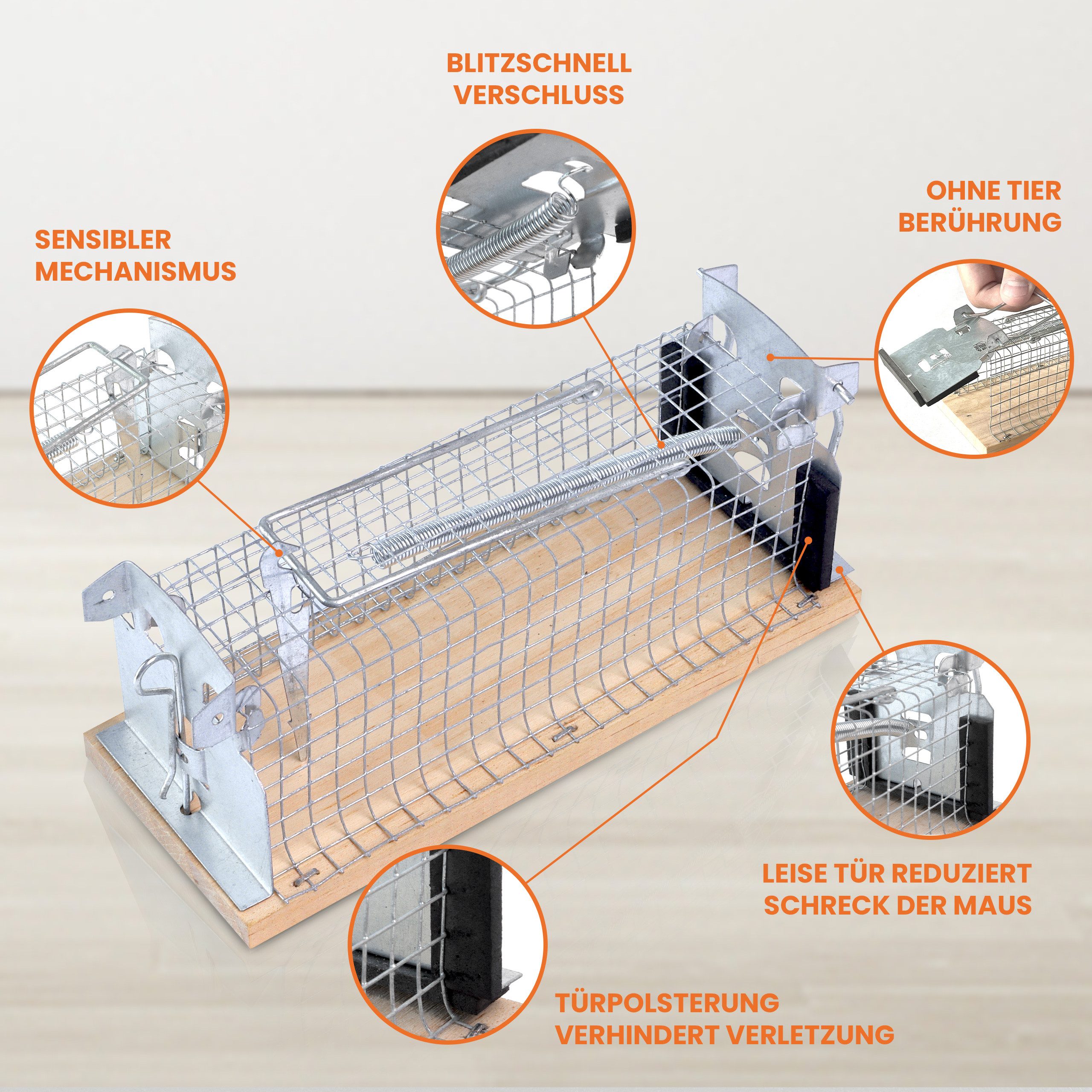 RAPIZZ Lebendfalle Mäusefalle Tierfreundlich & ohne Gift, Für den Innen-und Außenbereich, 4er-Set in Holz oder 2er-Set in ABS, Mit Tipps und Anleitung – Bild 5 von 5