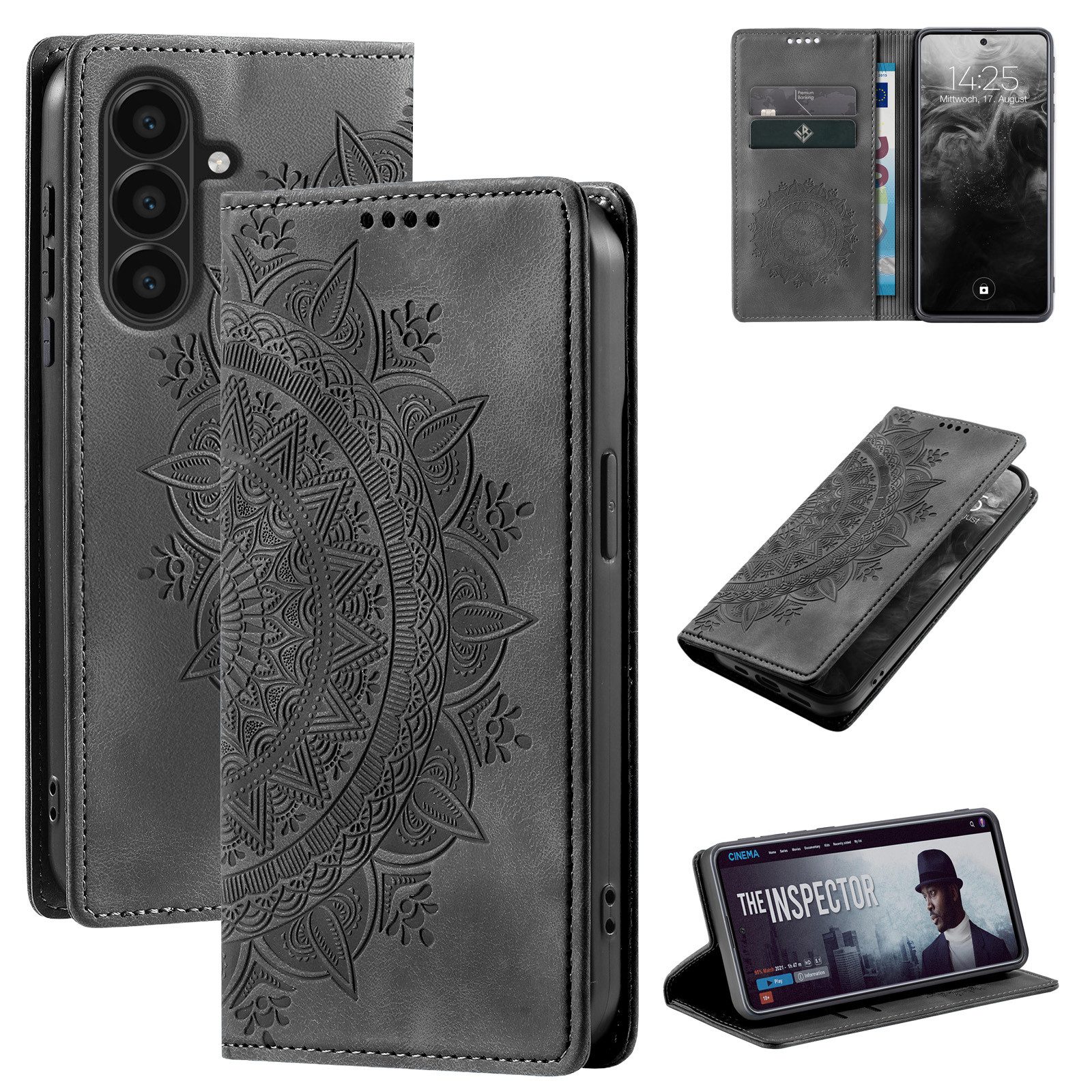 Tec-Expert Handyhülle Mandala Hülle Cover für Samsung Galaxy A17 / A17 5G 6.7 Zoll, 6.7", Klapphülle Case Tasche mit Kartenfächern und RFID Schutz