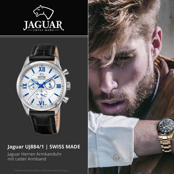JAGUAR Quarzuhr Jaguar Herren Armbanduhr ACM, (Analoguhr), Herrenuhr rund, groß (ca. 41mm), Edelstahl, Lederarmband, Sport-Style